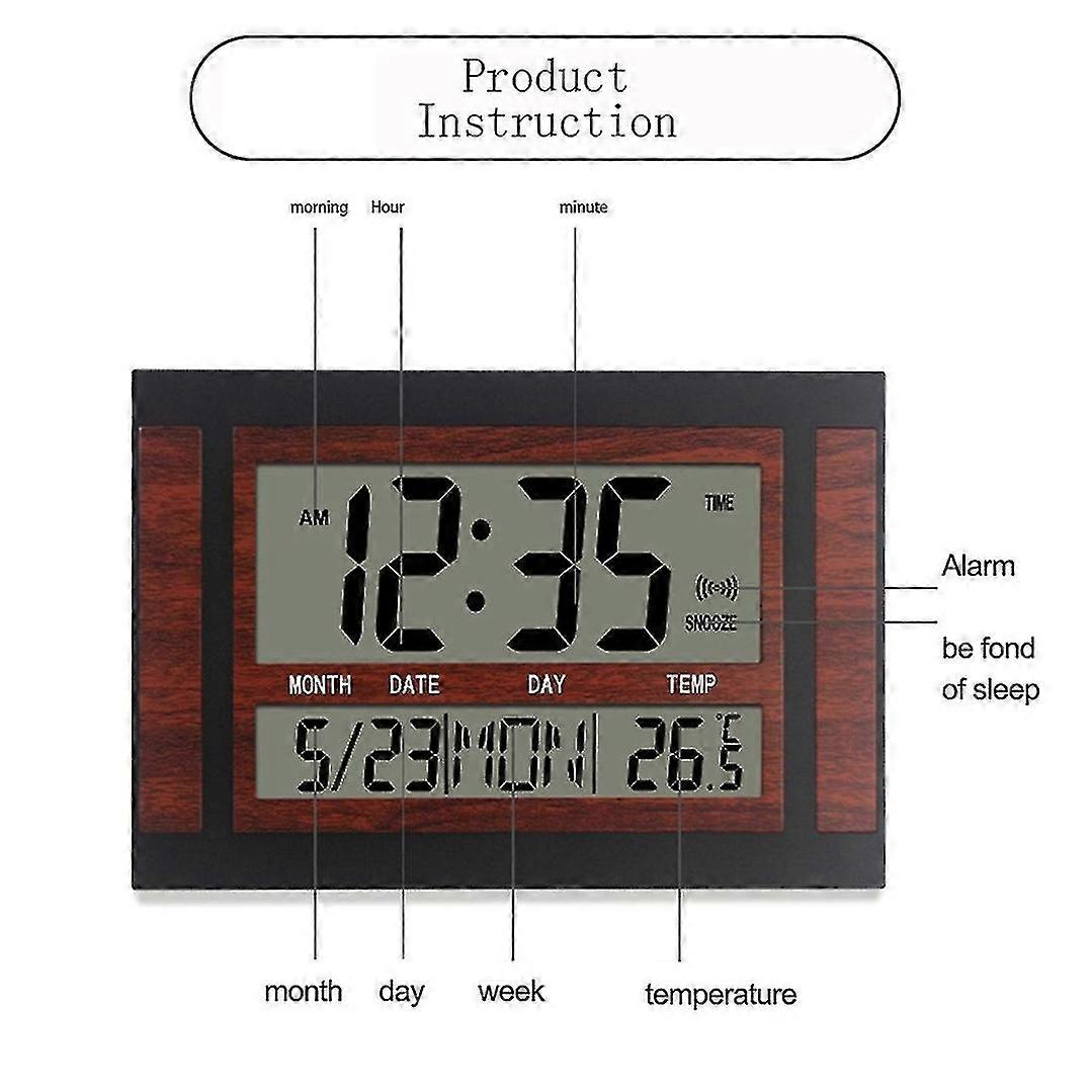 Wall Clock, Large Digital Display, Displays Time, Date, Day, Month and Temperature, with Snooze Function