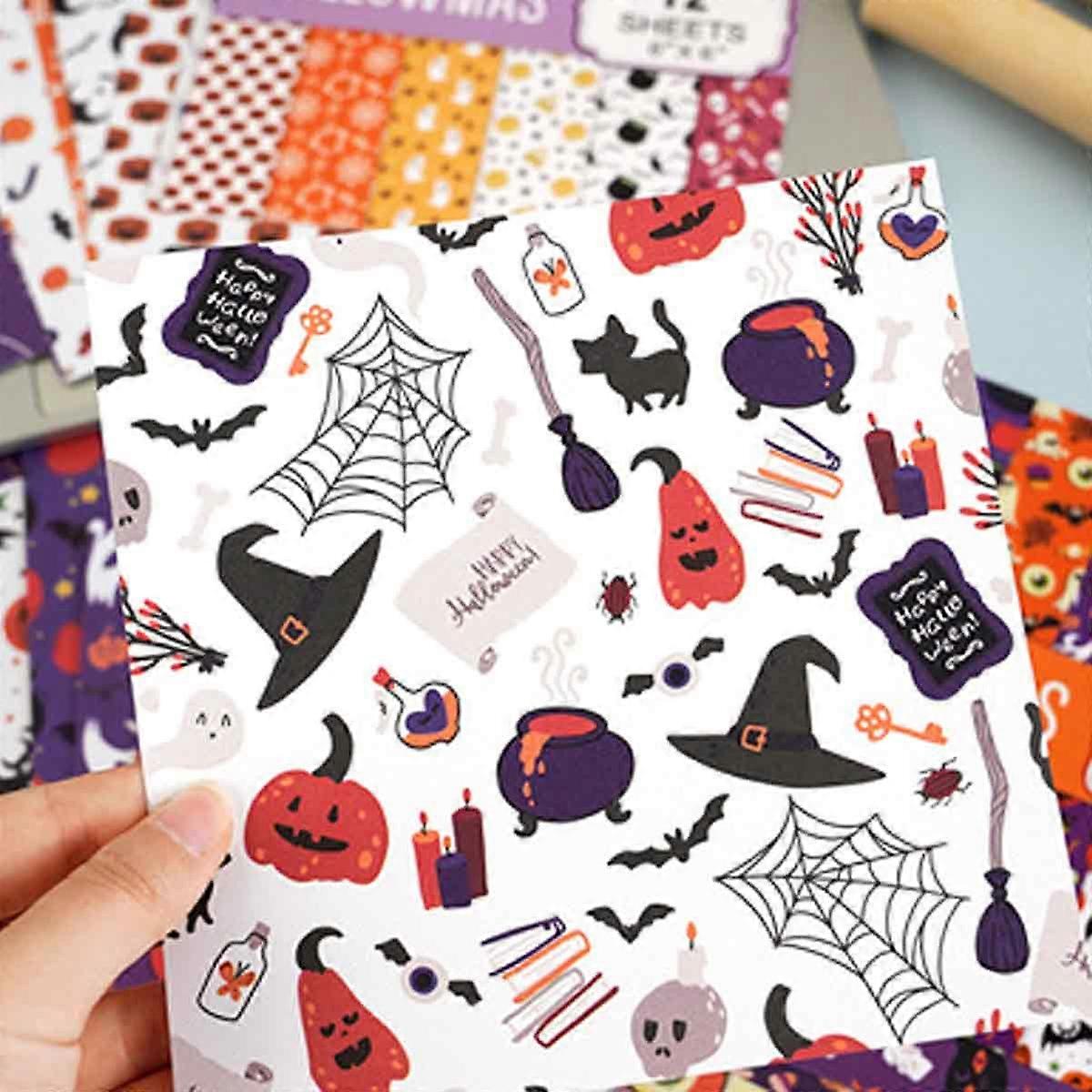 24 Sheets Halloween Pattern Paper Set, 6"x6" Scrapbook Paper Pad Single-Sided Pattern Paper Pack, Scrapbooking Supplies Kit Craft Paper Ghost Pumpkin