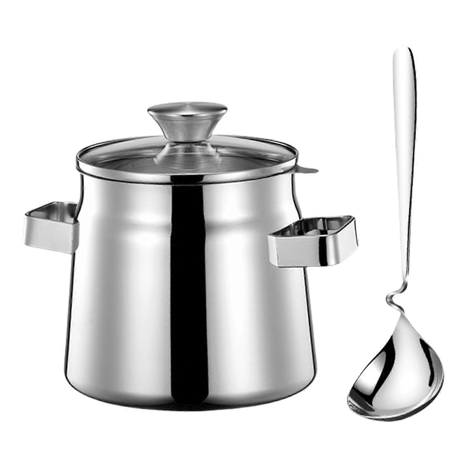 Stainless Steel Grease Container With Removable Filter For Bacon Fat Storage And Oil Management