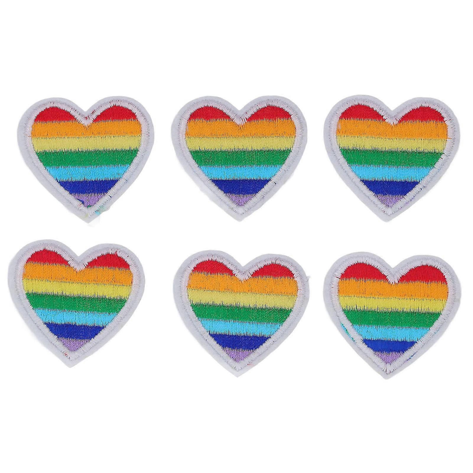 6 Pack of Colorful Heart-shaped Embroidery Patches for DIY Clothing and Sewing Projects with White Edging
