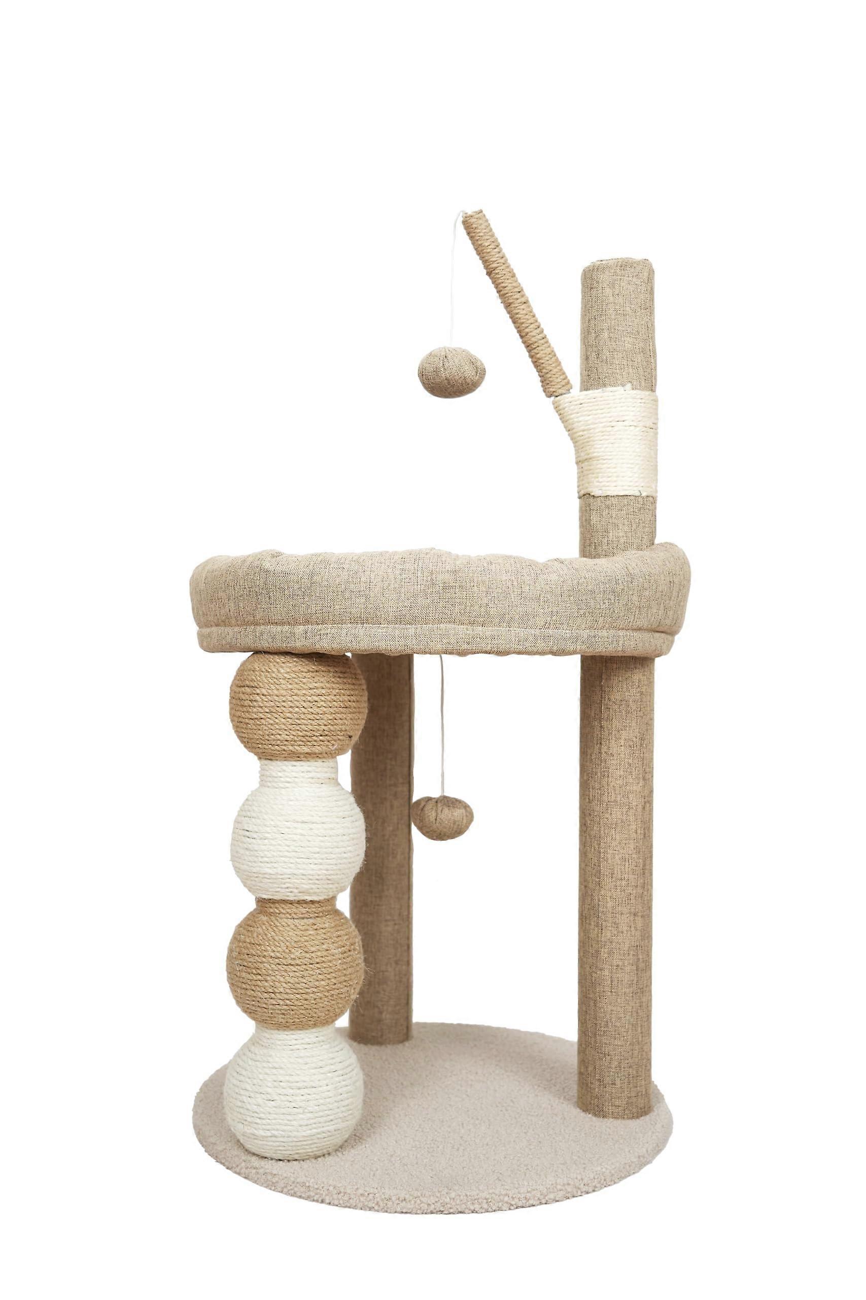 30in Small Cat Tree Tower with Sisal Scratching Posts, Padded Platform, Dangling Toy  Small Cat Tower for Indoor Cats  Beige
