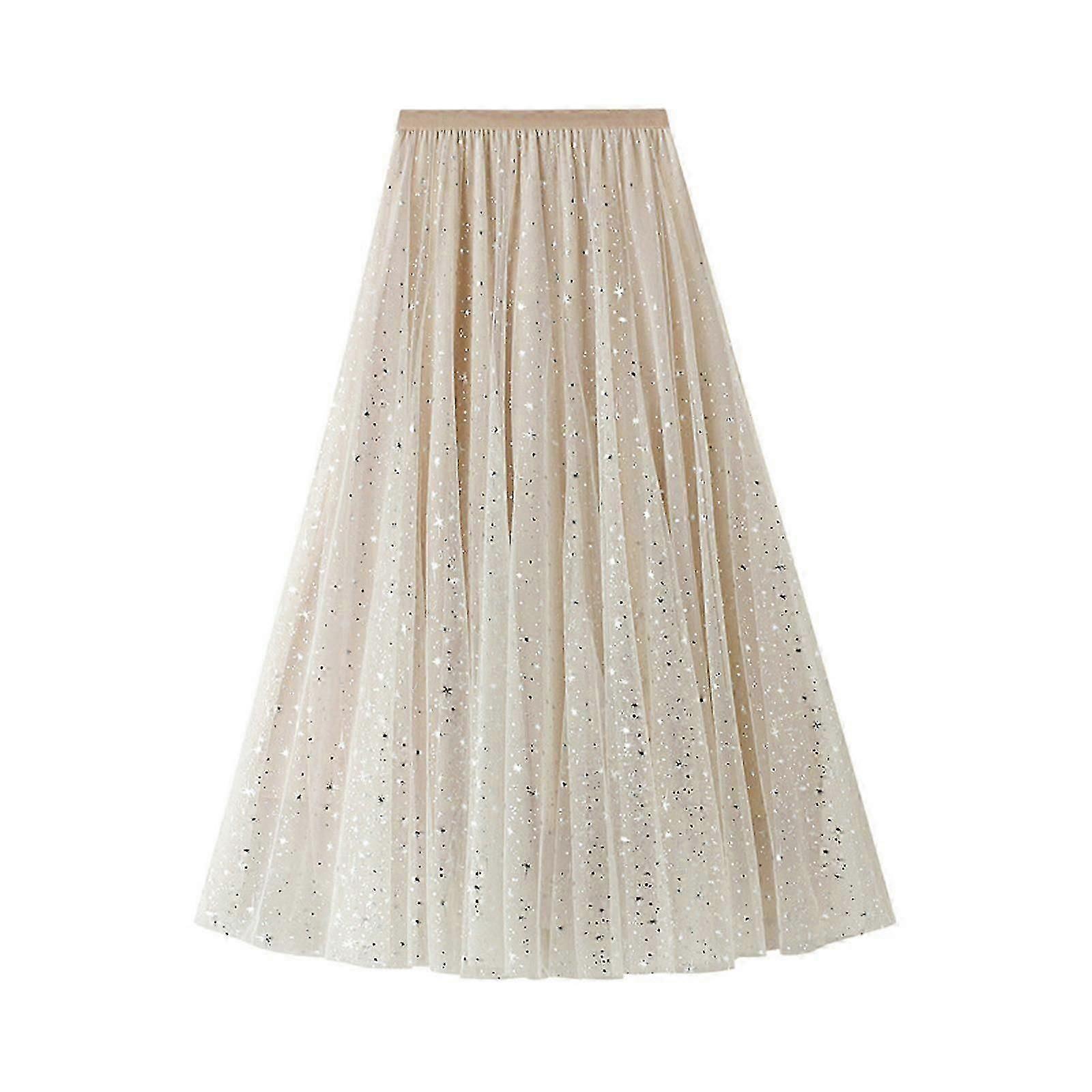 Women's Long Tulle Skirt Stars Sequins High Waist Ball Gown Evening Dress