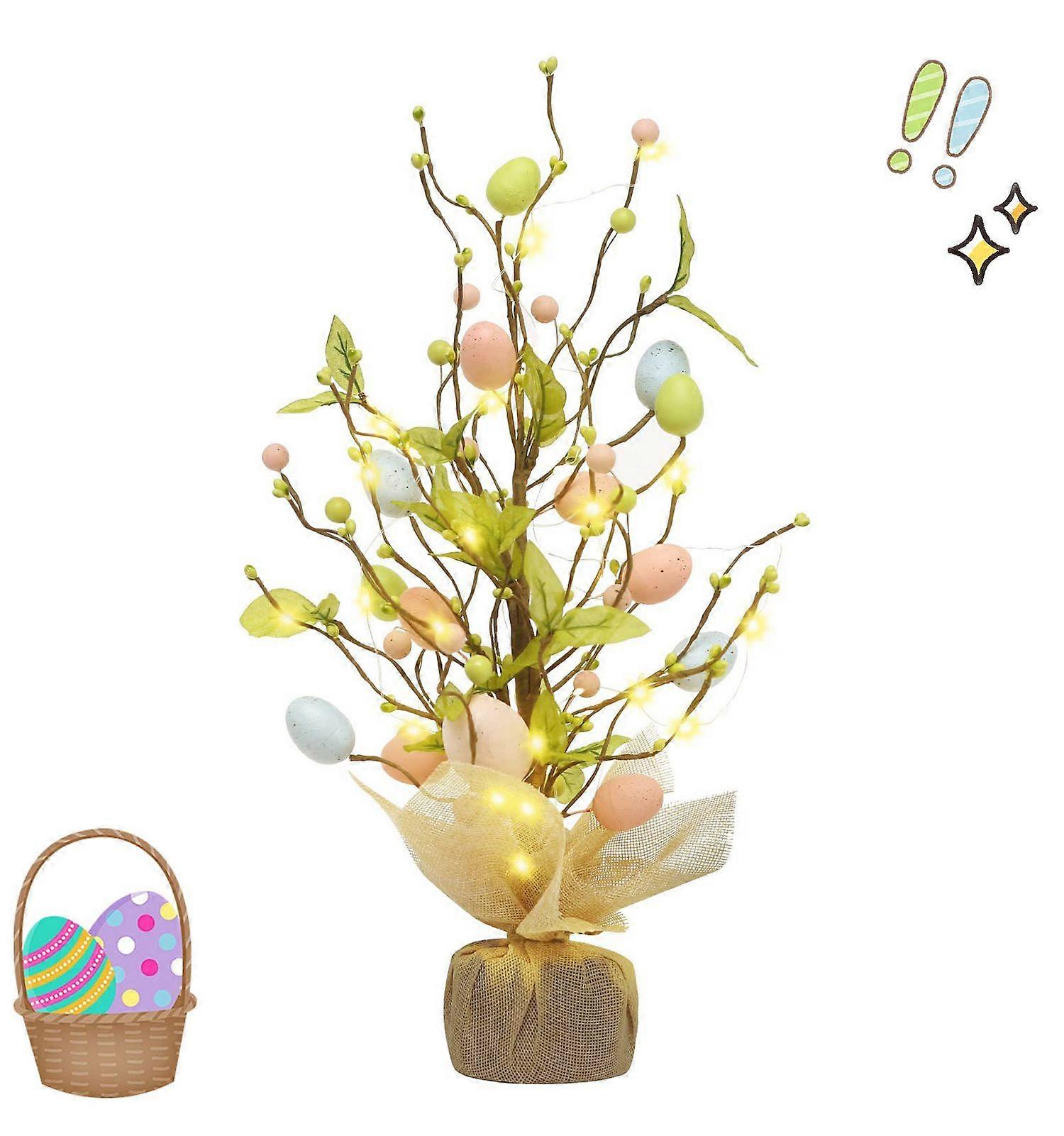 Decorative figures, vibrant Easter eggs, beautifully decorated egg tree, table top decorations