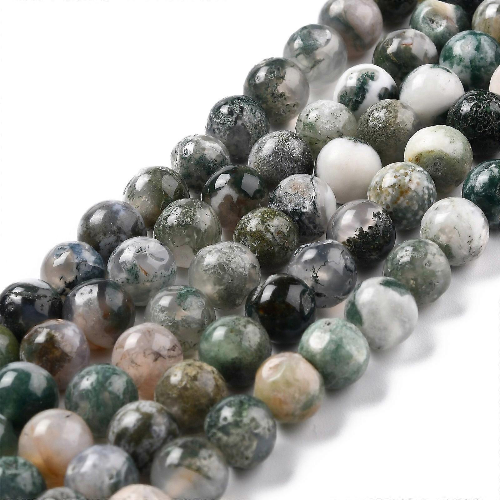 5Strands Natural Tree Agate Beads Strands Round Loose Stones