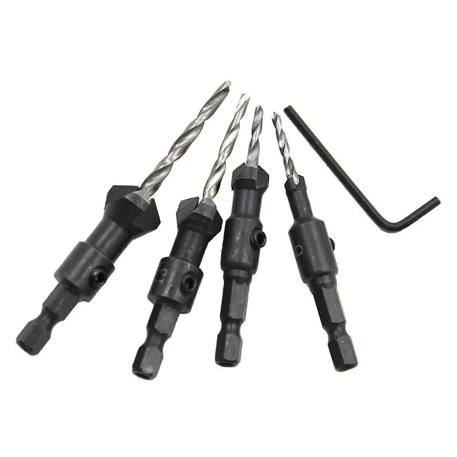 4pc ConeShaped Countersunk Head Drill Hexagonal Shank Hole Expanding Drill Irregular Woodwork Drill Bit Hole Opener Tool Set