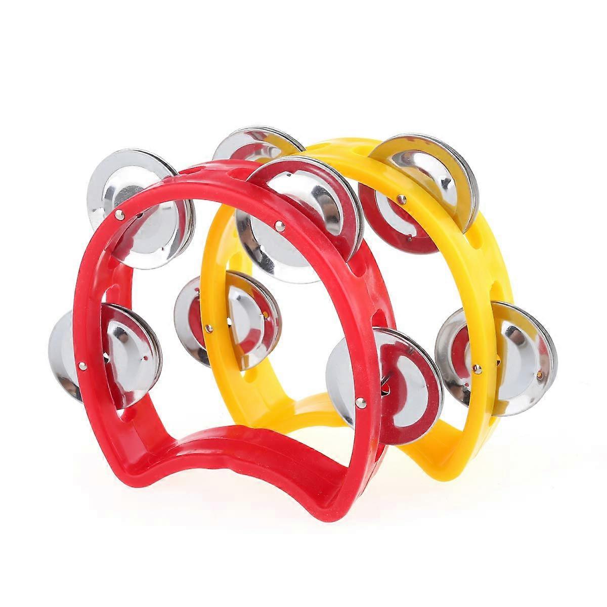 Plastic Handheld Half Moon Tambourines Percussion Jingles Musical Instrument, Red/Yellow(Pack of 10) Ref: 4336