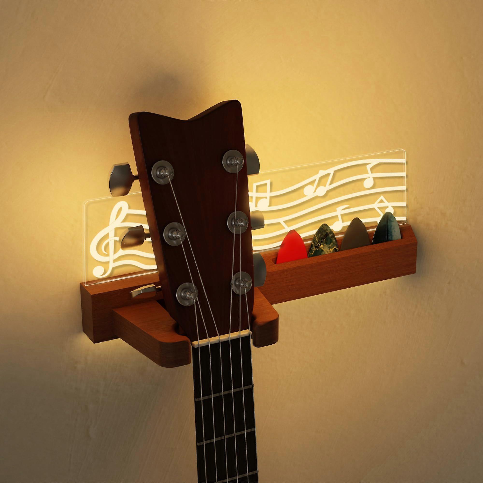 Guitar Wall Mount Stand with LED Lights, Solid Wood and Acrylic, USB Powered, Fits All Guitar Sizes