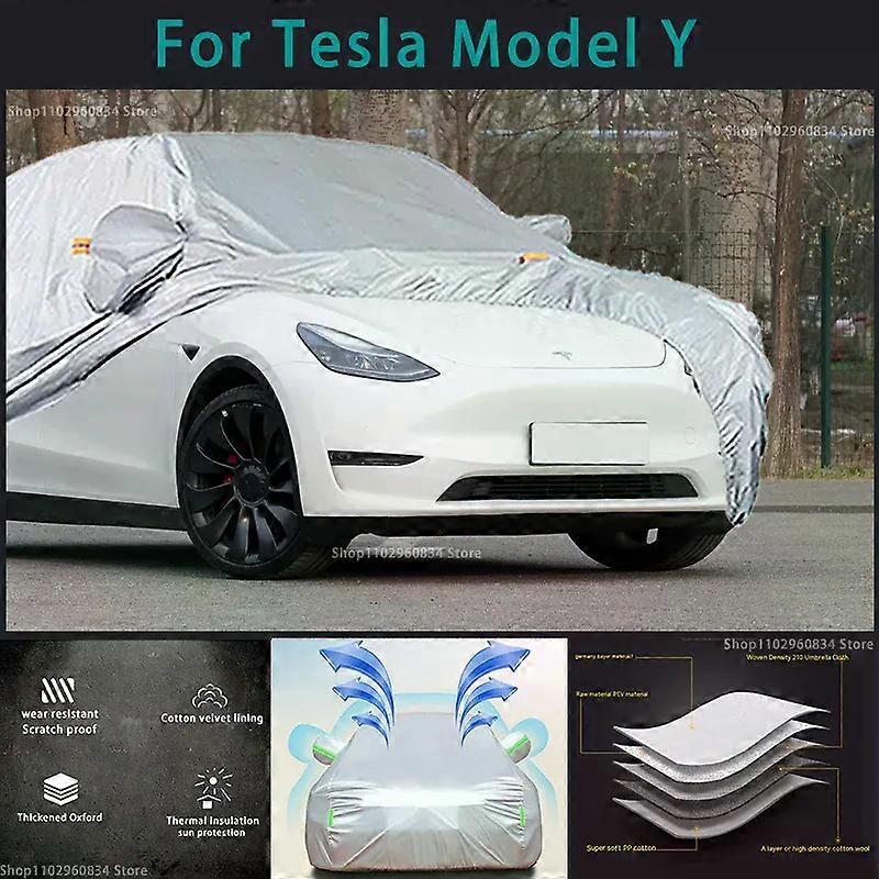 Για Tesla Model Y 210T Πλήρη καλύμματα αυτοκινήτου Εξωτερική προστασία από την υπεριώδη ακτινοβολία Σκόνη βροχή Προστασία χιονιού Αντιχαλαζικό κάλυμμα αυτοκινήτου Αυτόματο κάλυμμα αυτοκινήτου