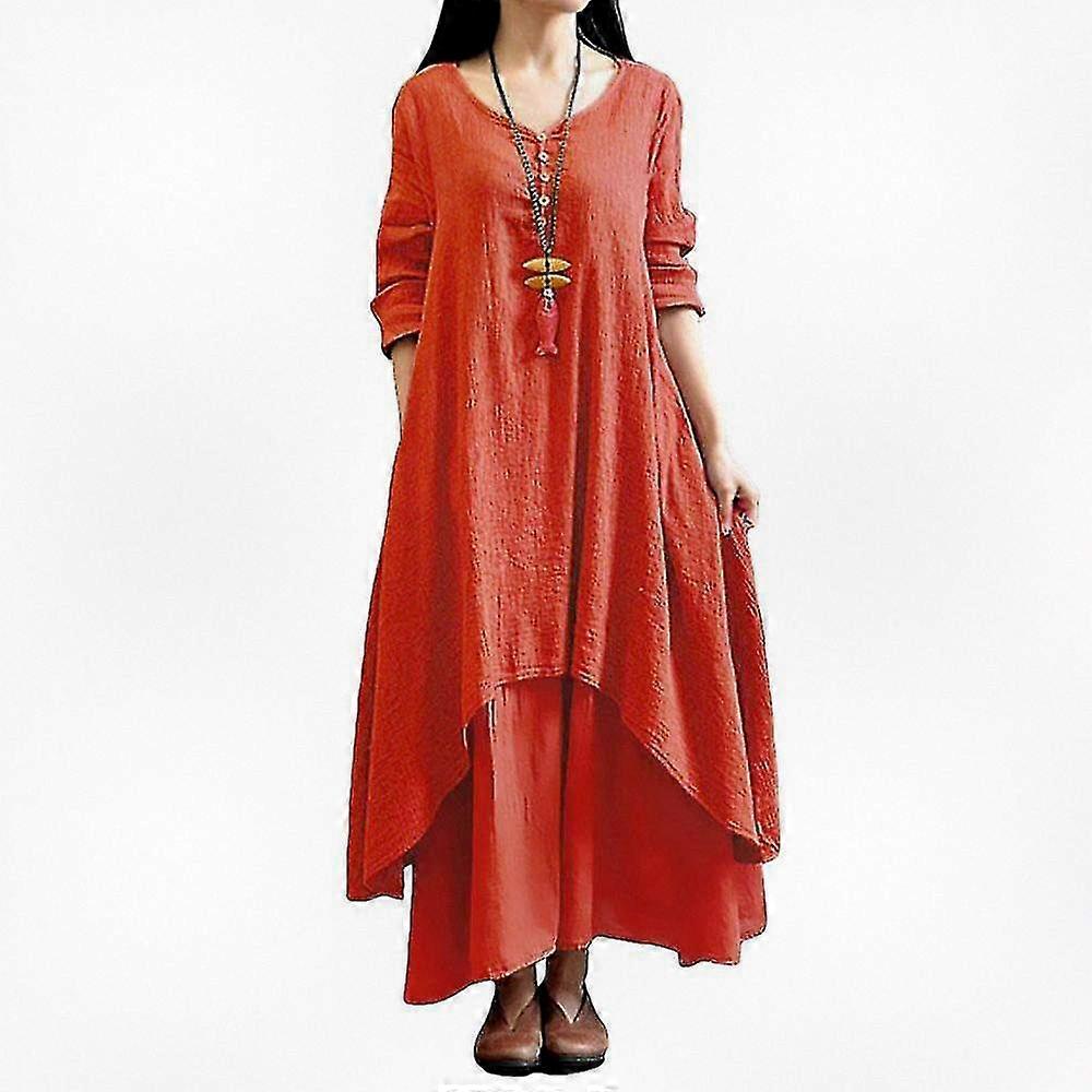 Abito sciolto casual da donna alla moda con maniche lunghe in tinta unita, maxi abito in stile bohémien per varie occasioni