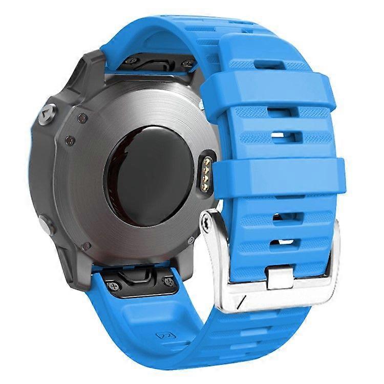 For Garmin Tactix 7 Pro/ Fenix 7X/ Fenix 6X Pro 26mm Watch Band Silicone Wrist Strap with Steel Silver Buckle