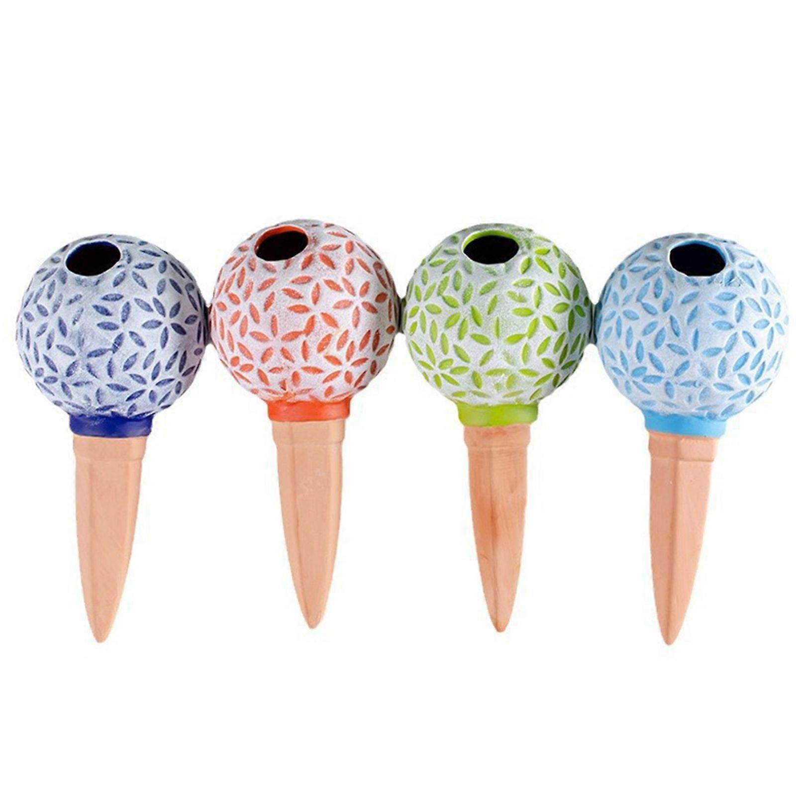 4pcs Terracotta Watering Spikes Slow Drips Self Watering Stakes Ball Shape Vertical Planter Garden Automatic Irrigation