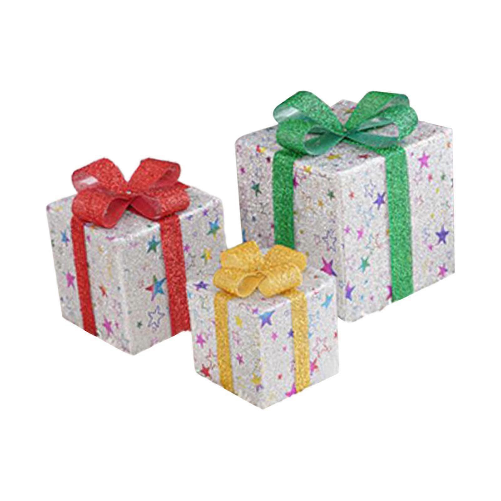 3Pcs Christmas Light up Present Boxes Decoration with 3 Different Sizes Xmas