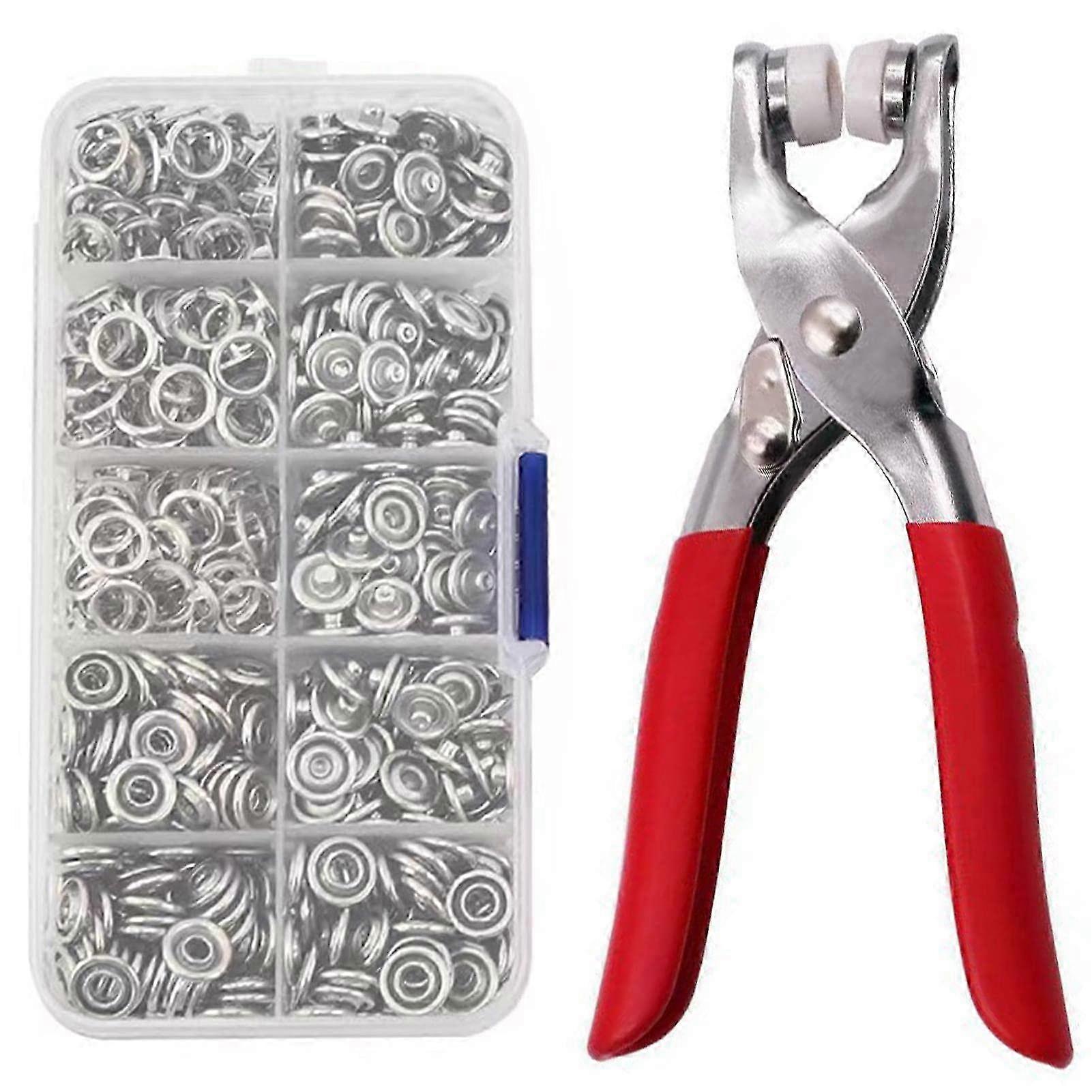 100 set di bottoni a pressione in metallo con pinze, strumento di pressatura con occhielli da 9,5 mm per vestiti e cucito fai-da-te