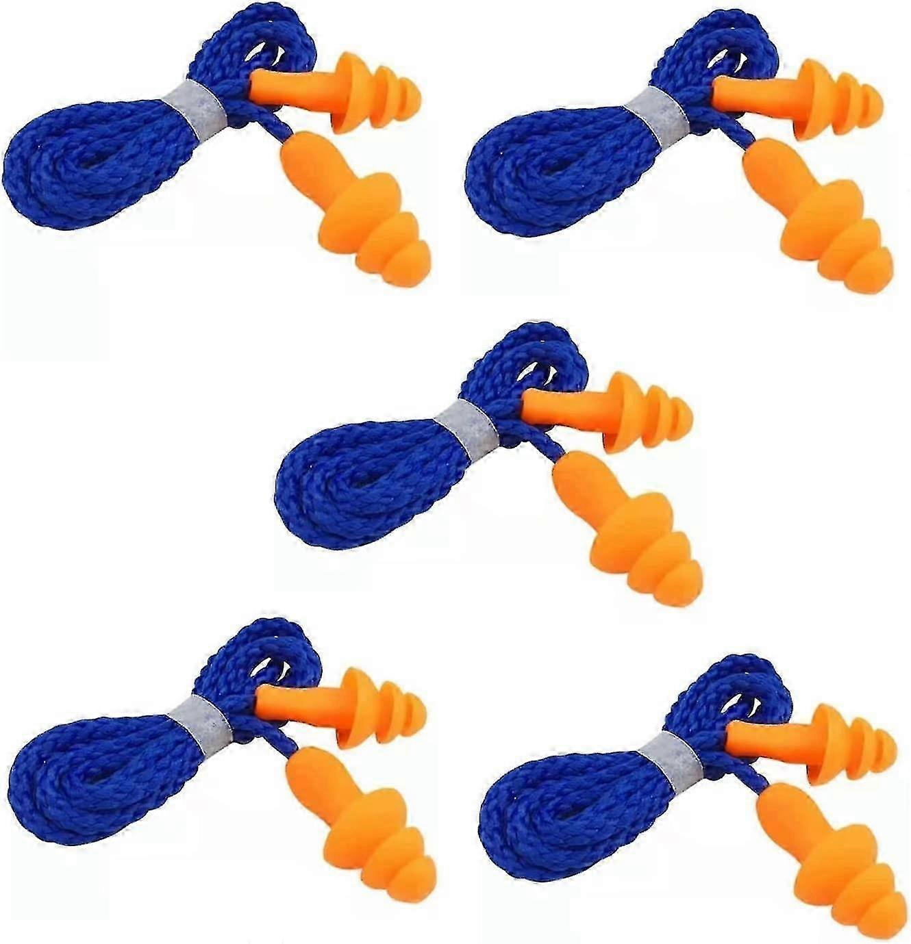 5 Pairs Corded Ear Plugs Reusable Silicone Earplugs With String Banded Ear Plug Sleep Noise Cancelling For Hearing Protection