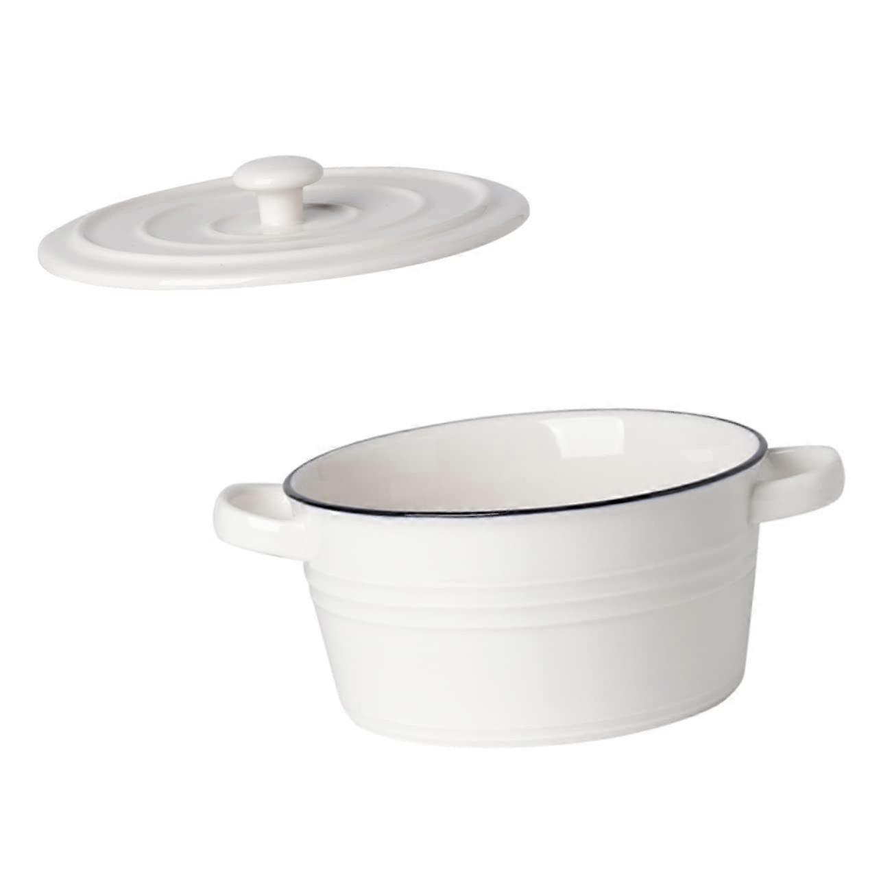 1 piece ceramic soup bowl with lid double handle design for hot meals at home microwave and dishwasher smooth surface