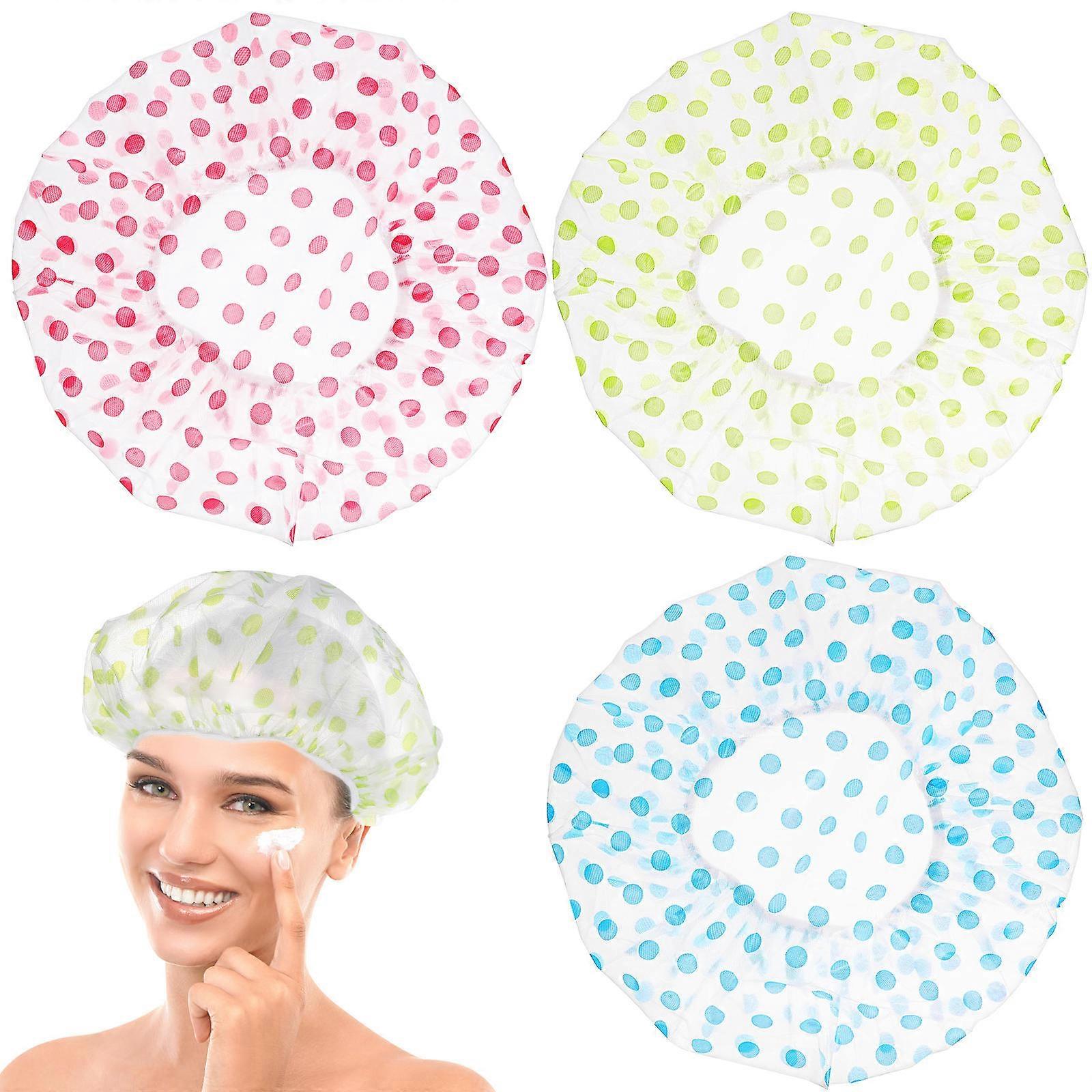 Reusable Shower Caps with Elastic Bands for Bathing Made of PE Material Assorted Color Lightweight and Easy to Carry 6 Pieces
