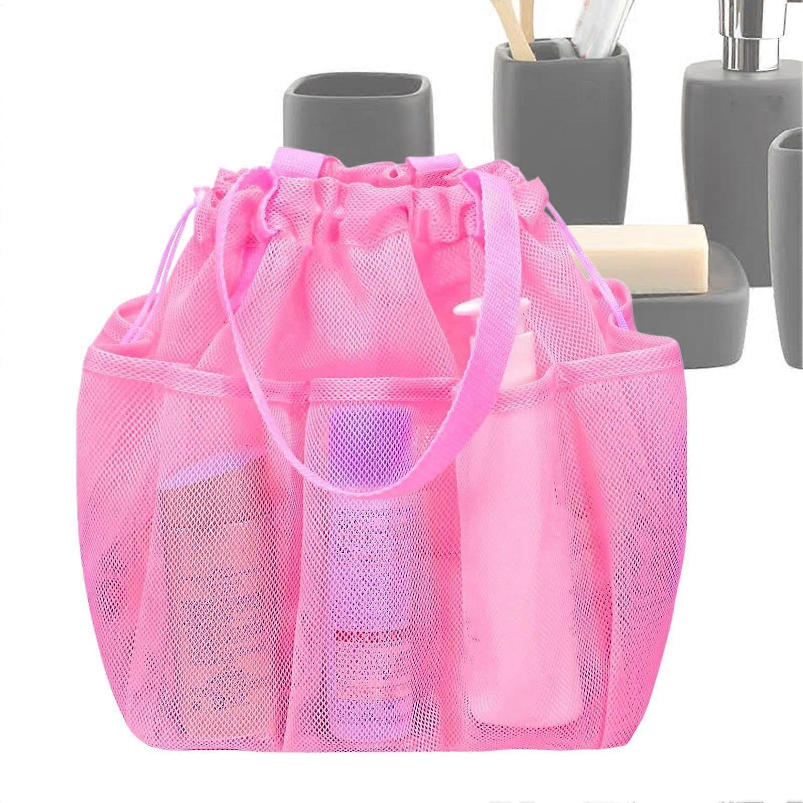Mesh Shower Bag - Quick Dry Portable Toiletry Bag for Gym, Travel, Camping - Pink Drawstring Design, Lightweight Material