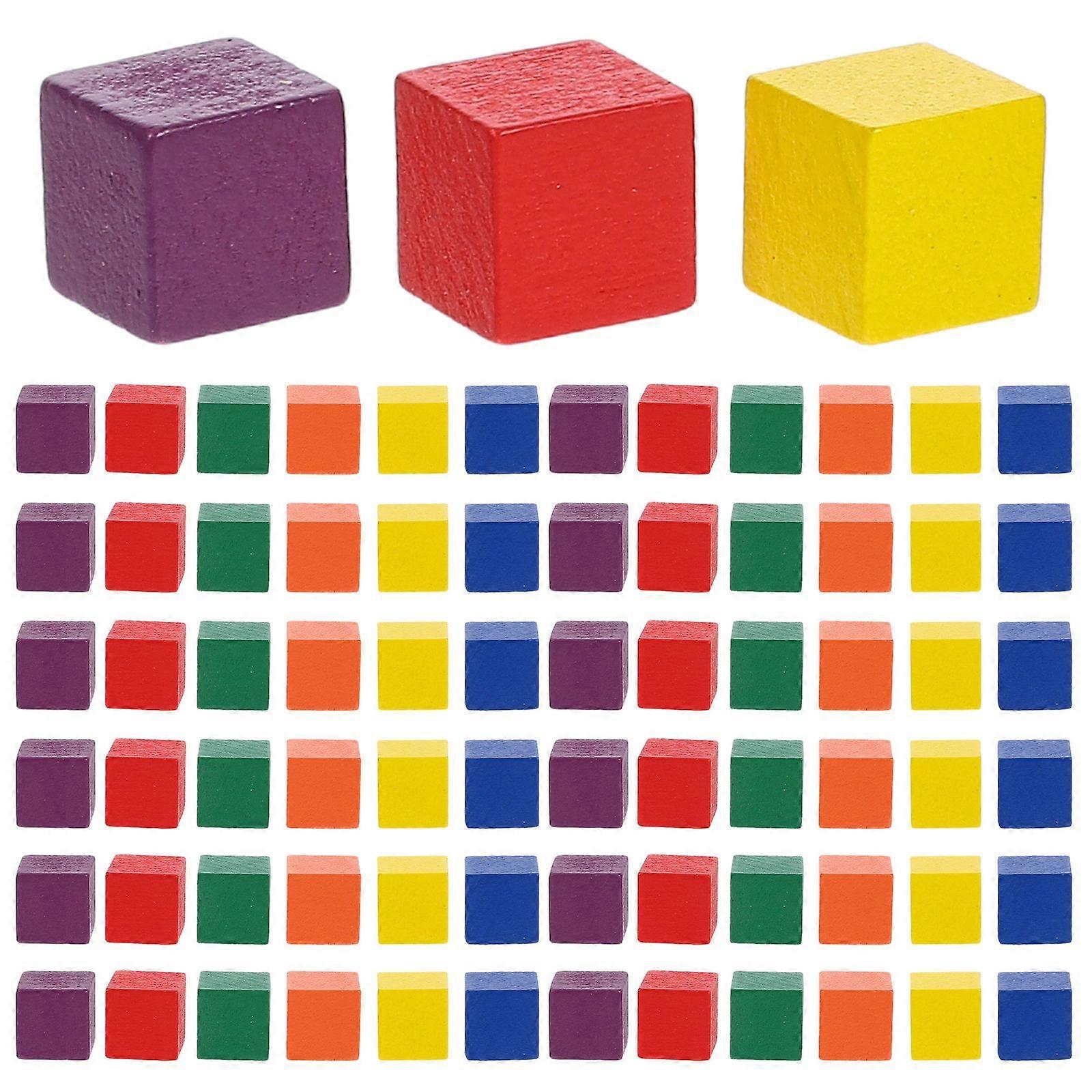100pcs DIY Square Cubes Wooden Craft Cubes Accessories DIY Building Materials Precise Cutting Wood Square Blocks for Kids Adults Playing Colorful