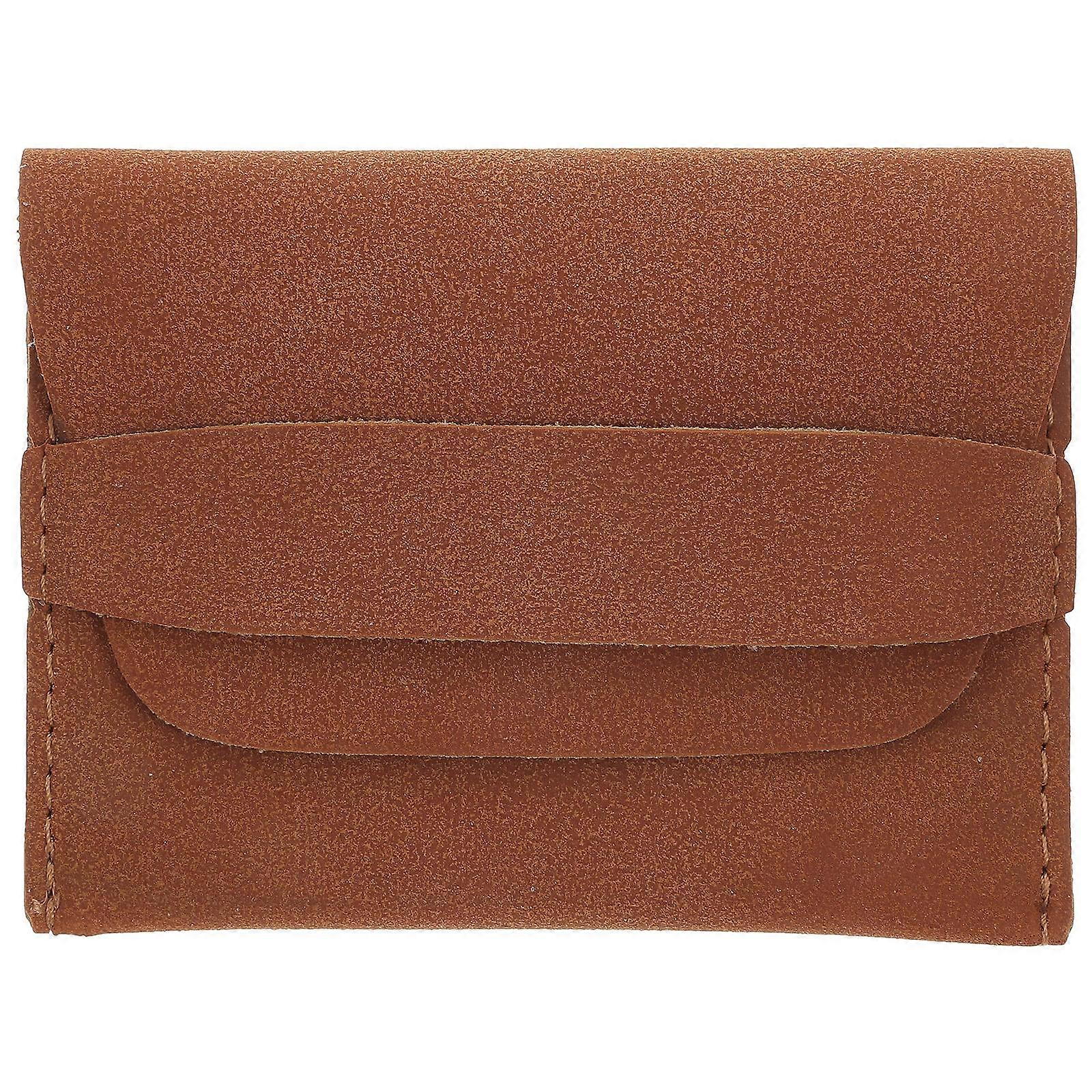Card Wallet Women Nubuck Dull Polish Mini Purse For Cards Keys Coins Small Change Holding Coffee Color Minimalist Style 1Set