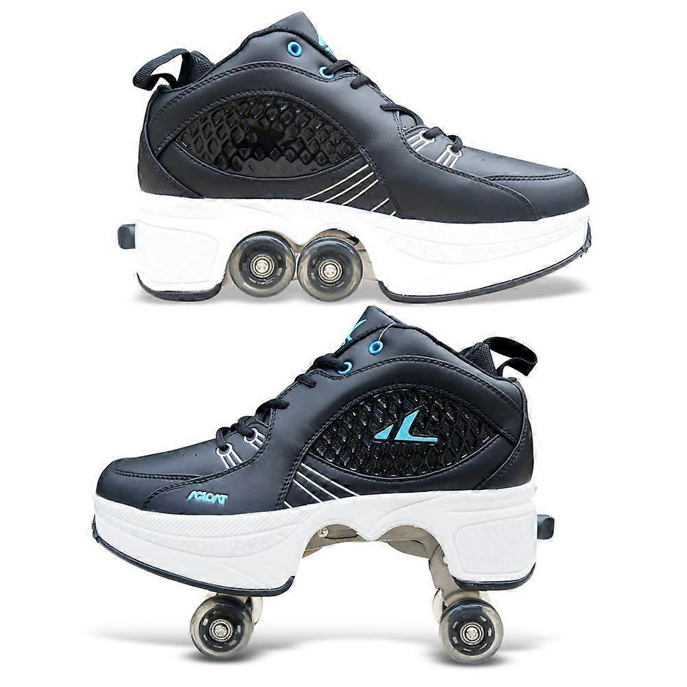 2 in 1 Multifunctional Skates for Men and Women, 4 Wheel Adjustable Roller Skates, Black, 41