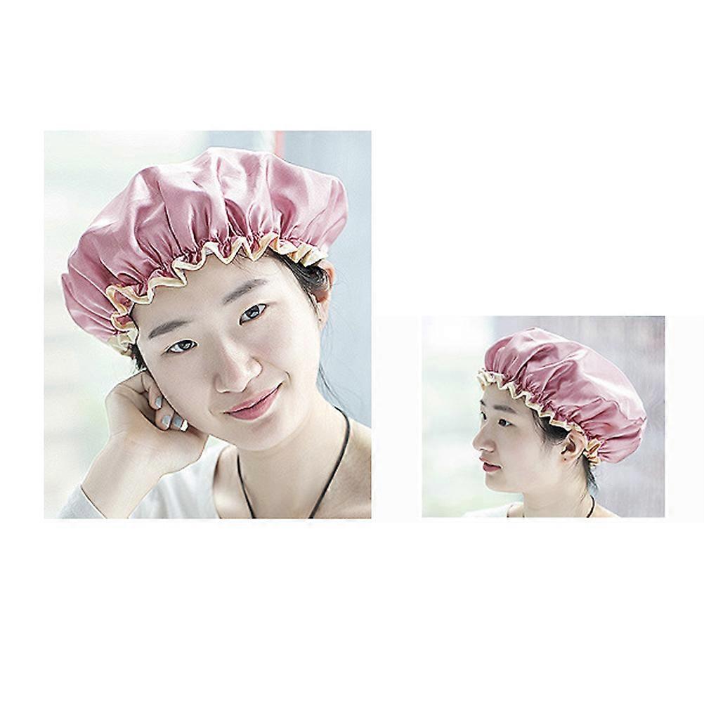 Waterproof Caps Double-Deck Bath Solid Shower Cap Gold Silver Pink Reusable Travel-Friendly 3Pcs