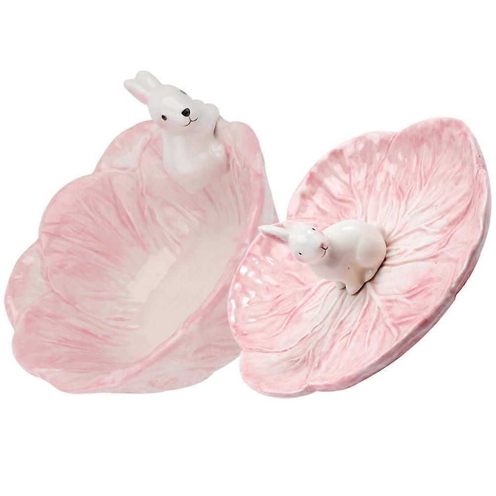 Ceramic Bowls For Kitchen Cabbage Shaped With Bunny Handle Storage Serving Microwave Safe 1Set