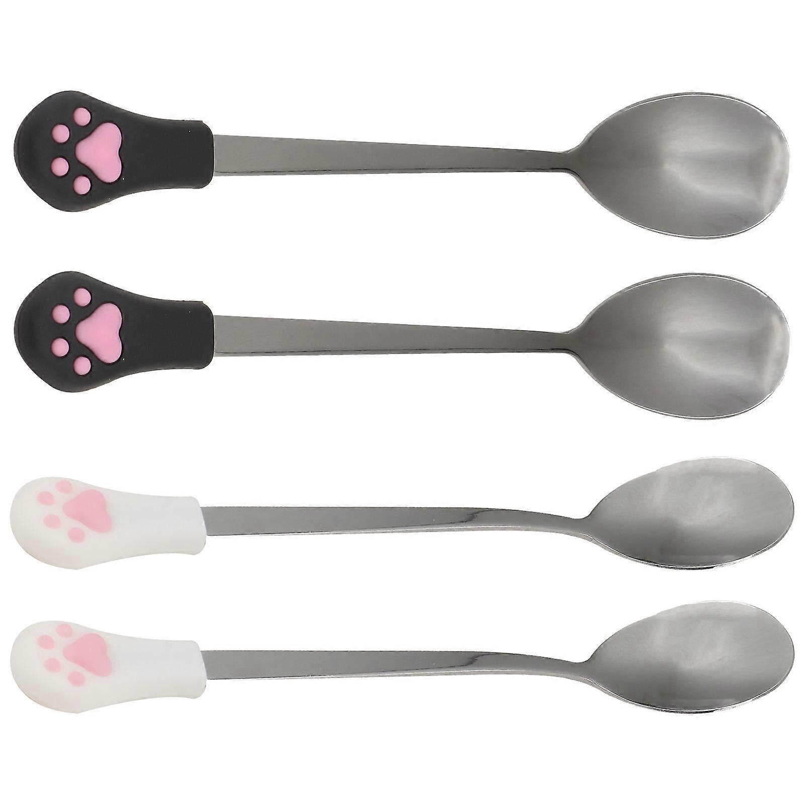 Stainless Steel Pet Food Spoon with Silicone Handle for Cat and Dog Use 4 Pieces Assorted Color