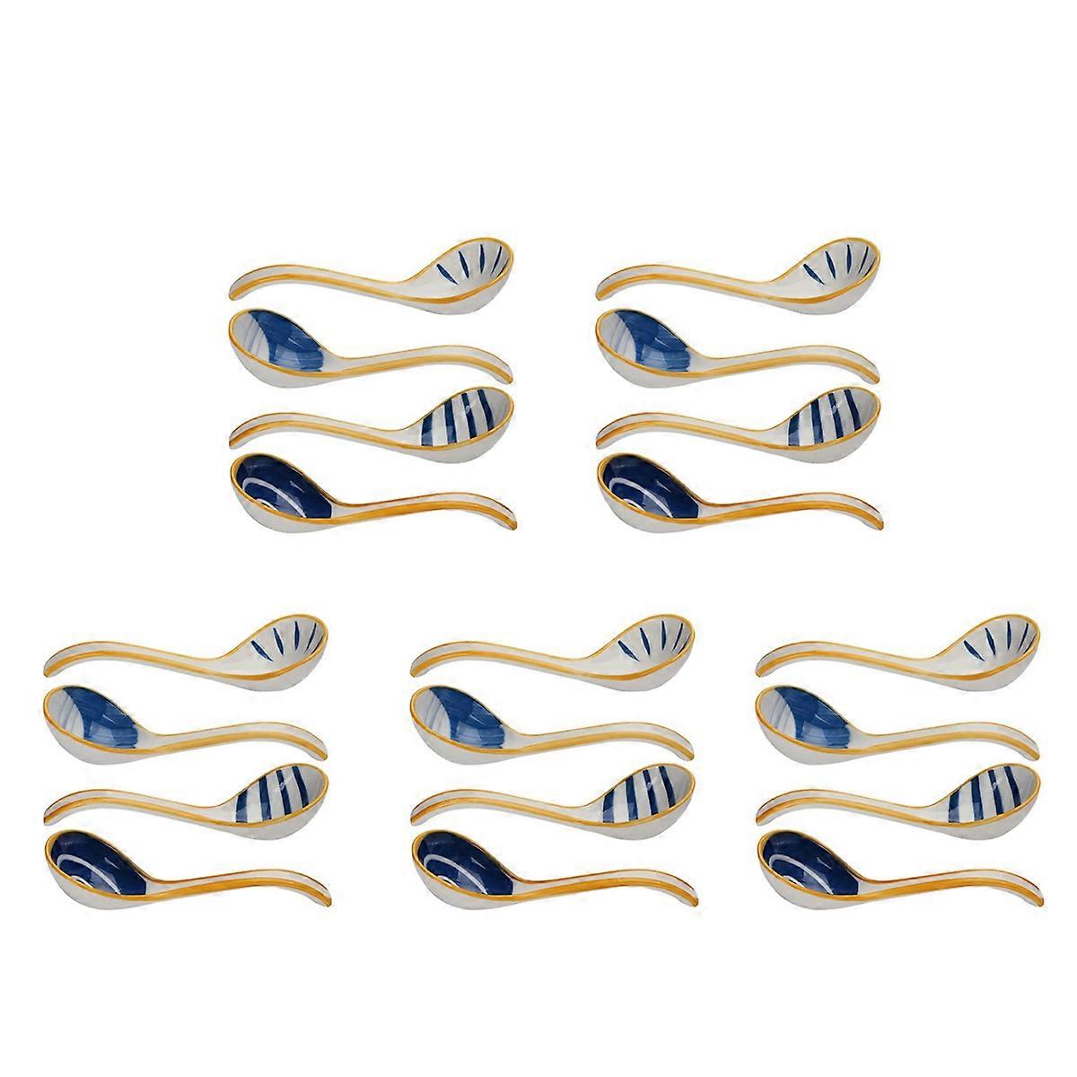 Ceramics Long Handle Soup Spoons for Pho Ramen Noodles Wonton Rice