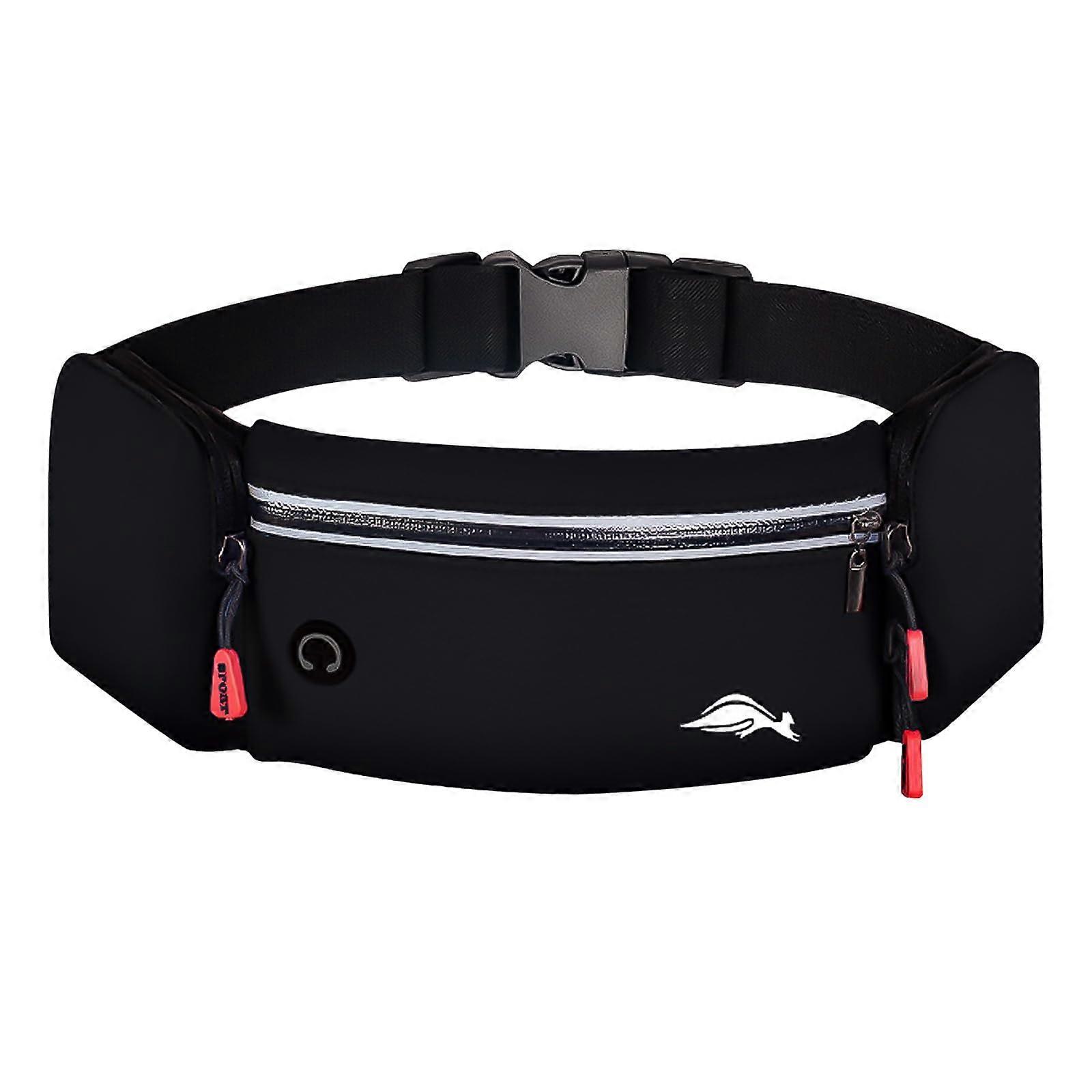 Running Belt Phone Holder With Reflective Stripes And Headphone Hole Adjustable Black Size M