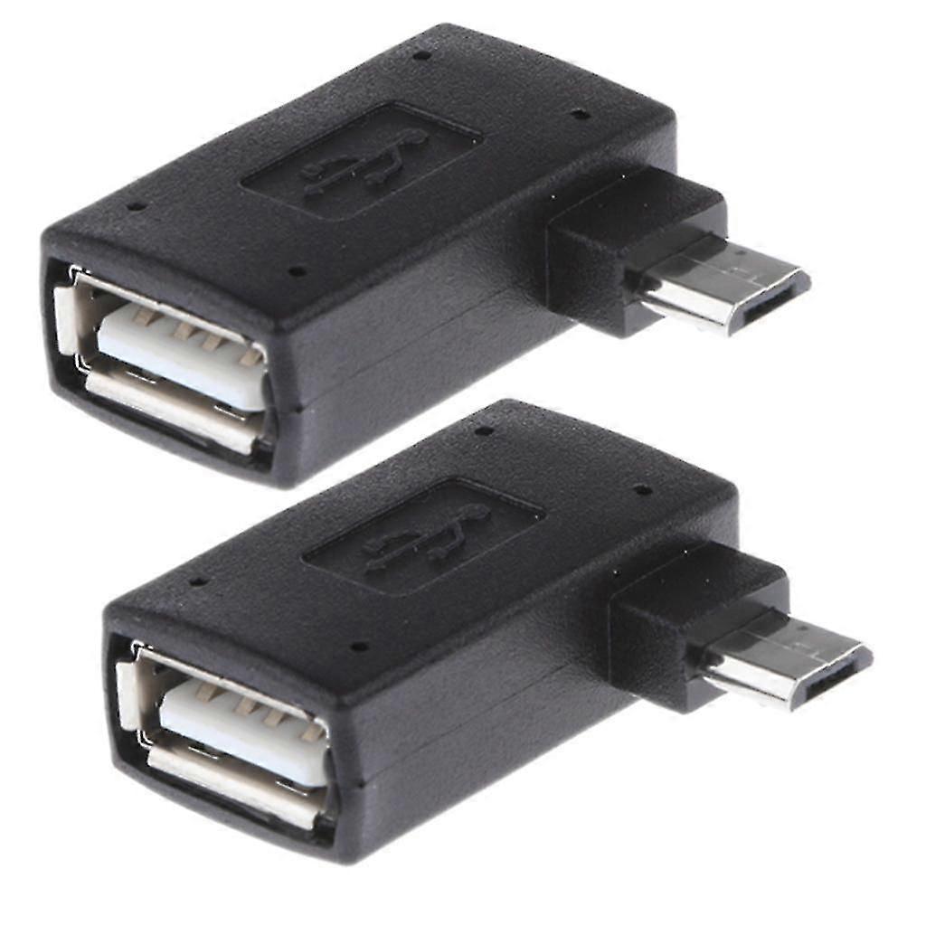 2 Pieces 90 degree Right Angle Micro USB 2.0 OTG Host Adapter with USB Power