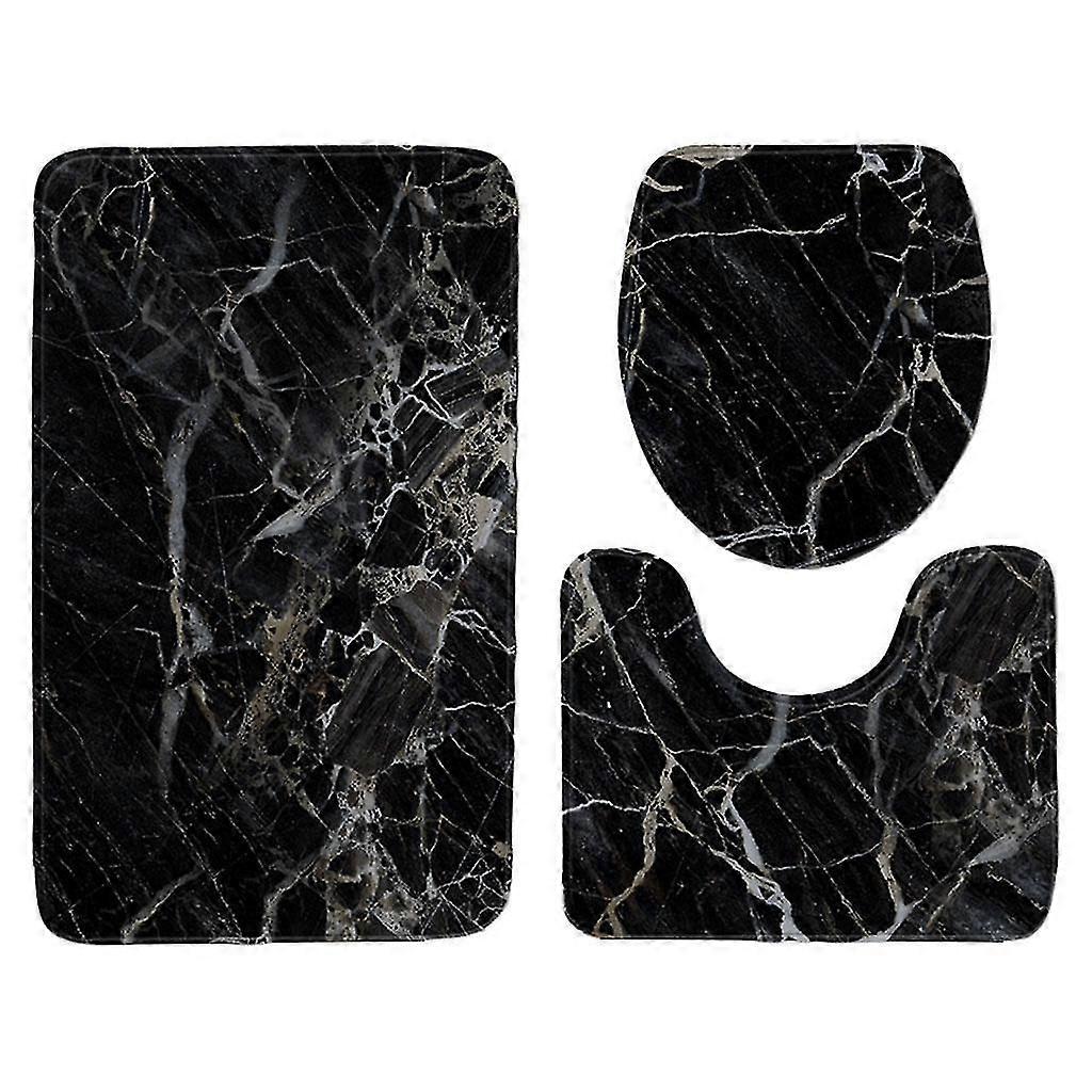 3x مجموعة حصيرة الحمام غير قابلة للانزلاق زينة رخامية ناعمة قابلة للغسل للمرحاض ب