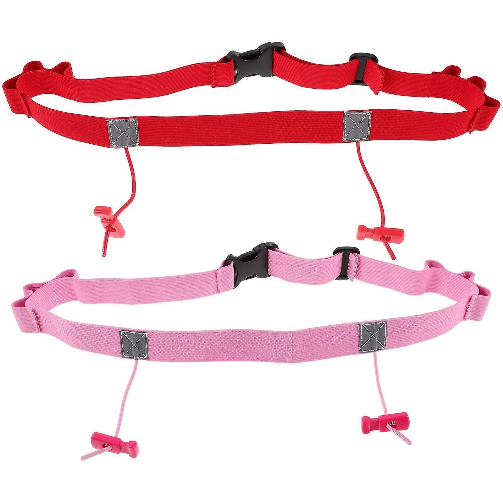 2PCS Triathlon Race Number Belt Reflective Design Race Belt (Red and Pink)