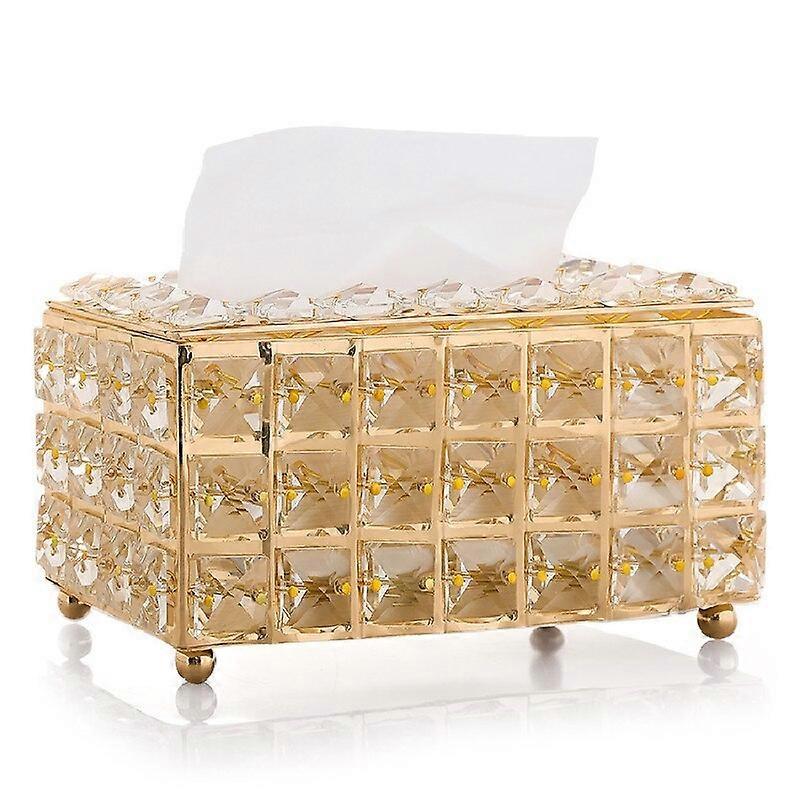 Multi functional shiny crystal tissue box, dining table decoration napkin container (gold)