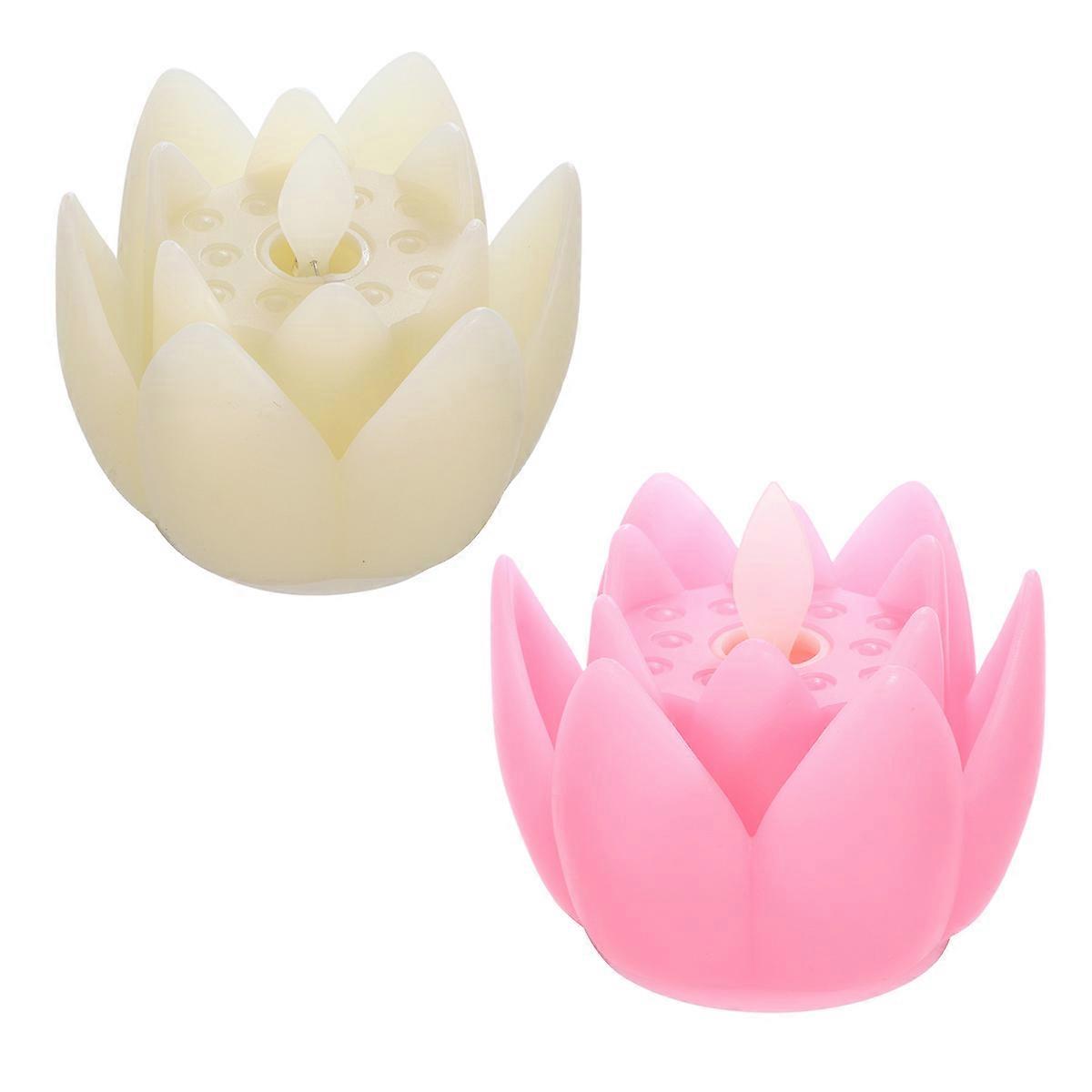 Simulation Flame Lamp Flameless Lotus Shaped Candle Home Users Party Decoration 5.5 x 7 x 5.5 cm 2Pcs