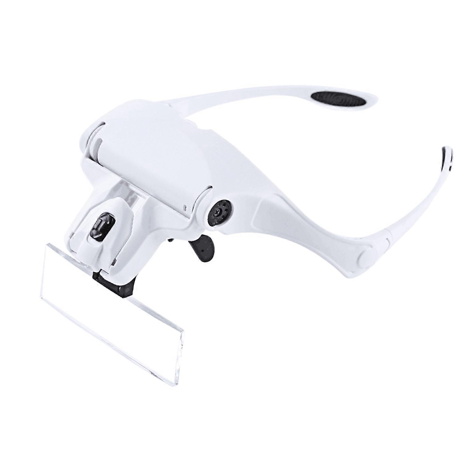 Headband Magnifier 5 Lenses 1.0X-3.5X with 2 LED Lights, White