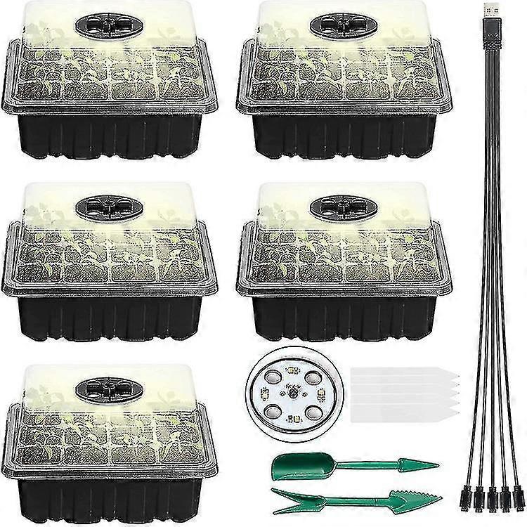 5 Pcs Seedling Trays With Germination Lamp and Labels Planting and Transplanting Tool for Plants