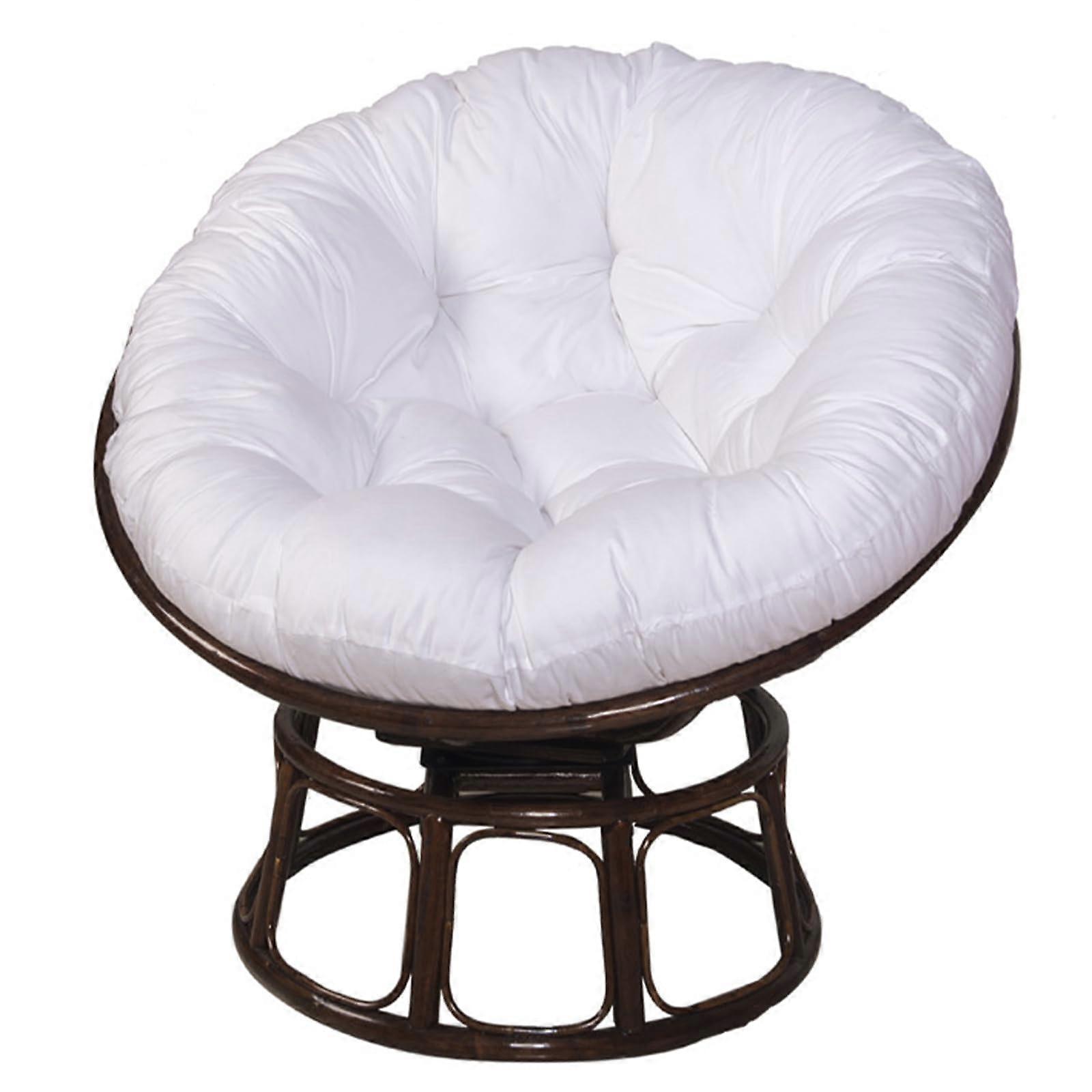 Round stool cushion with nonslip straps for rattan chairs, removable, white