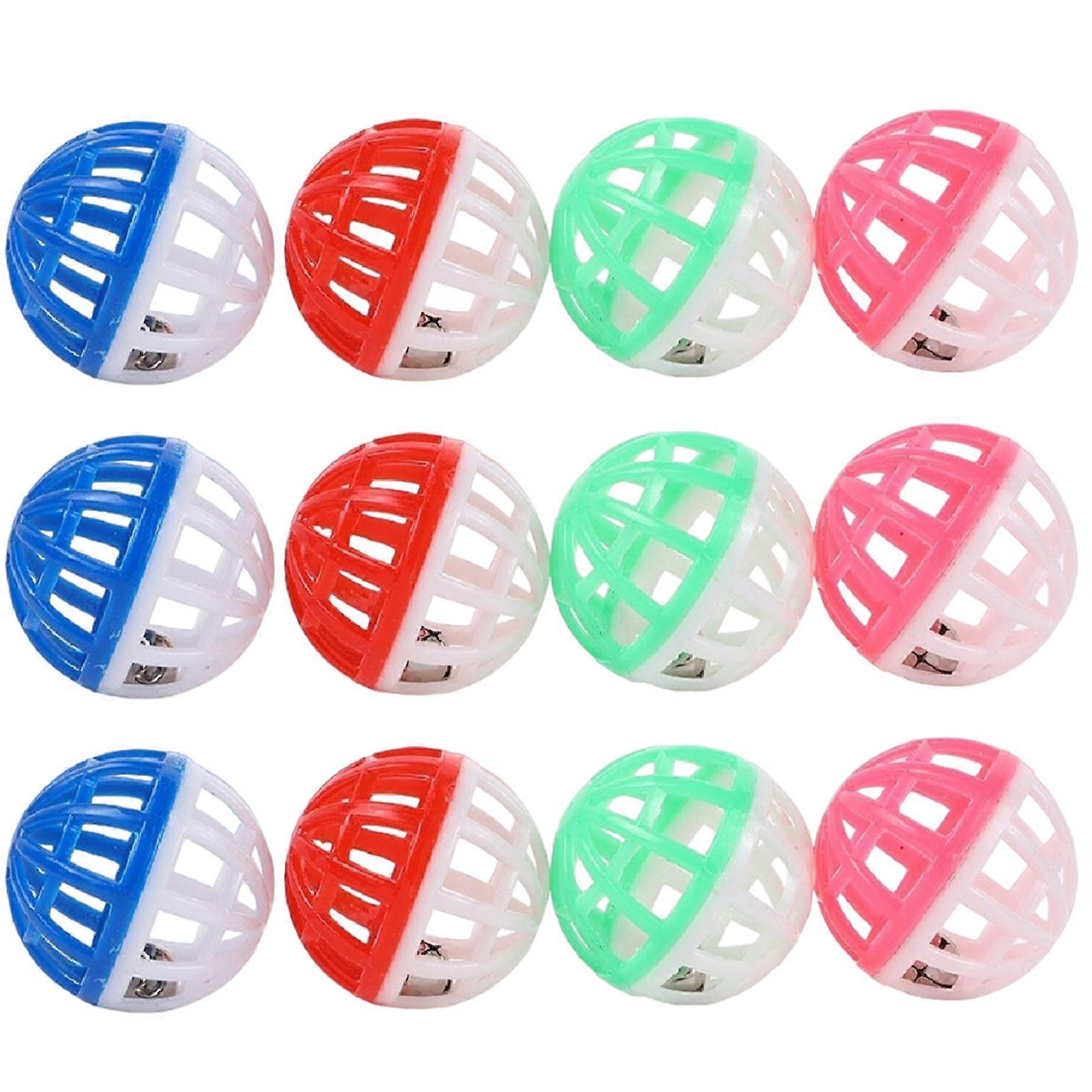 Cat Toy Ball With Bell 12-Pieces, 1.5-Inch Colorful Mesh Hollow Plastic Cat Toy, Jingle Sound, Interactive Kitten Toy