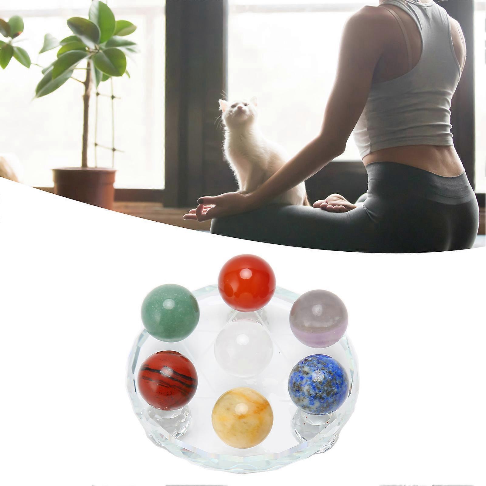 7 Chakra Stones Set Purify Negative Energy Round Healing Stones with Charging Plate for Beginners Professionals
