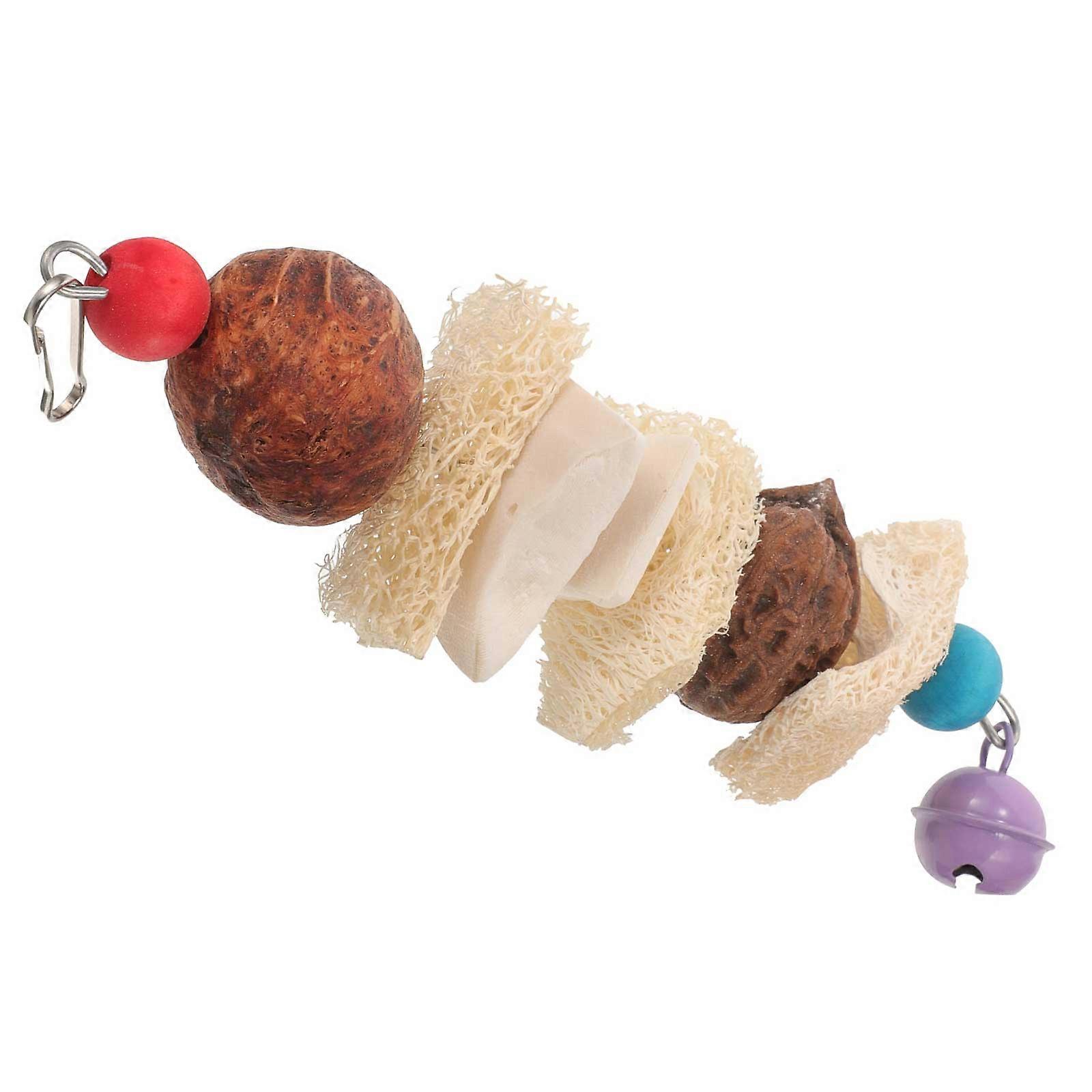Natural Cuttlebone and Loofah Parrot Teething Chewing Hanging Accessory with Decorative Design for Bird Cages to Keep Parrots Engaged and Reduce