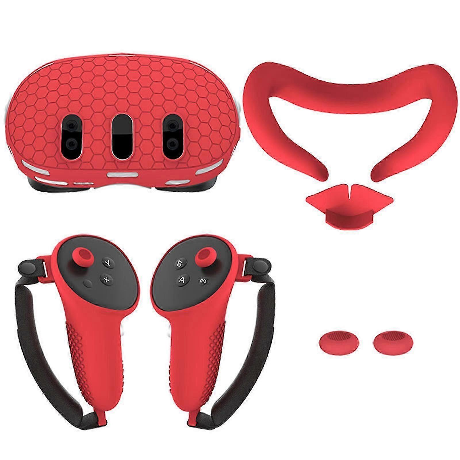Silikon-Schutzhülle für Oculus Quest 3, inklusive Shell-Abdeckung, Gesichtsabdeckung, Controller-Griffabdeckung, Objektivabdeckung, Joystick-Kappen (nicht zum Aufladen