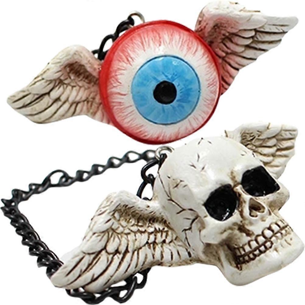 Skull Head Hanging Pendant for Car Rear View Mirror 2Pcs Resin Decorations