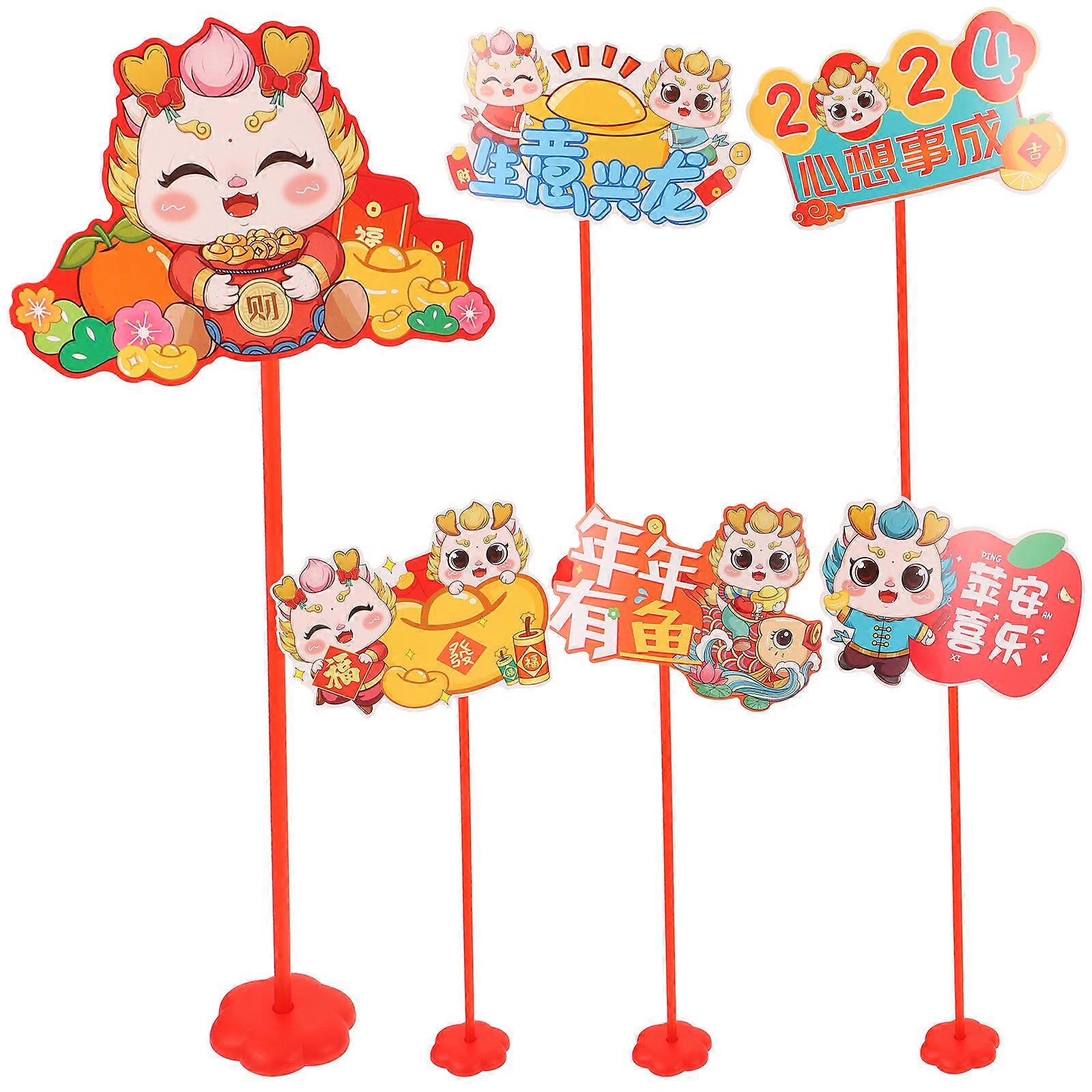 New Year Photo Decor Festive Chinese New Year Paper Photo Props Decorative Handheld Photo Props For Parties 6Pcs