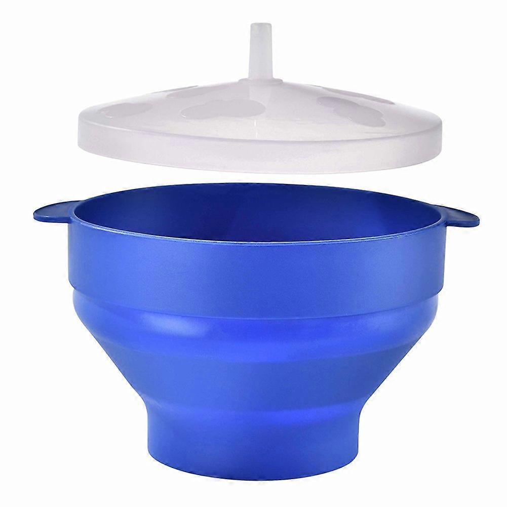 Foldable Oven Bowl Popcorn Bowl Round Portable Popcorn Bowl with Lid for Home Use Blue