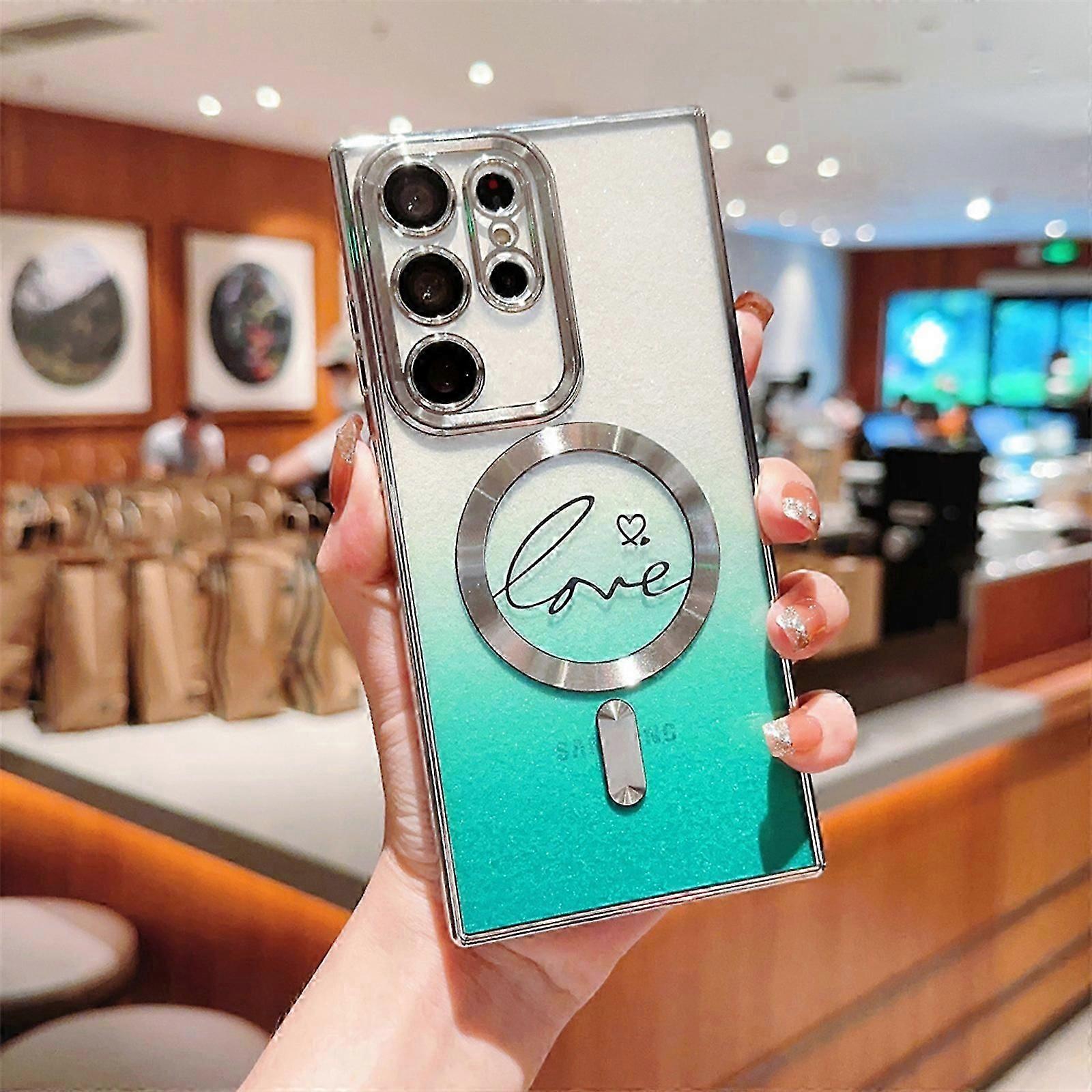 Electroplated Magnetic Case for Samsung Galaxy S24 Ultra, Gradual Change Clear with Camera Lens Protector Full Protection Cover