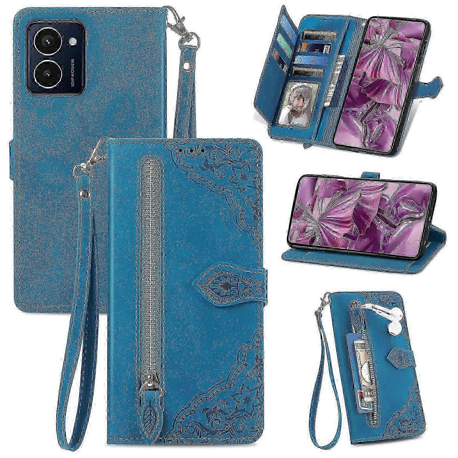 For Hmd Pulse Pro Case Zipper Wallet Pu Leather Flower Imprint Phone Cover Hr