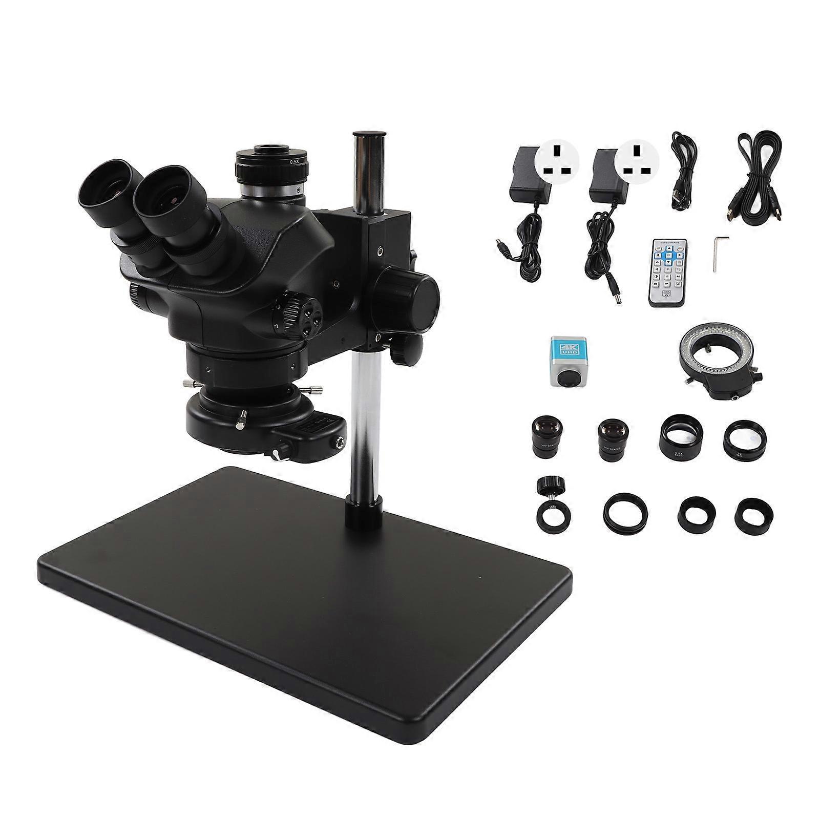 Trinocular Microscope 41MP 4K 3.5X to 100X Industrial Microscope Camera with Ring Light 100‑240V UK Plug