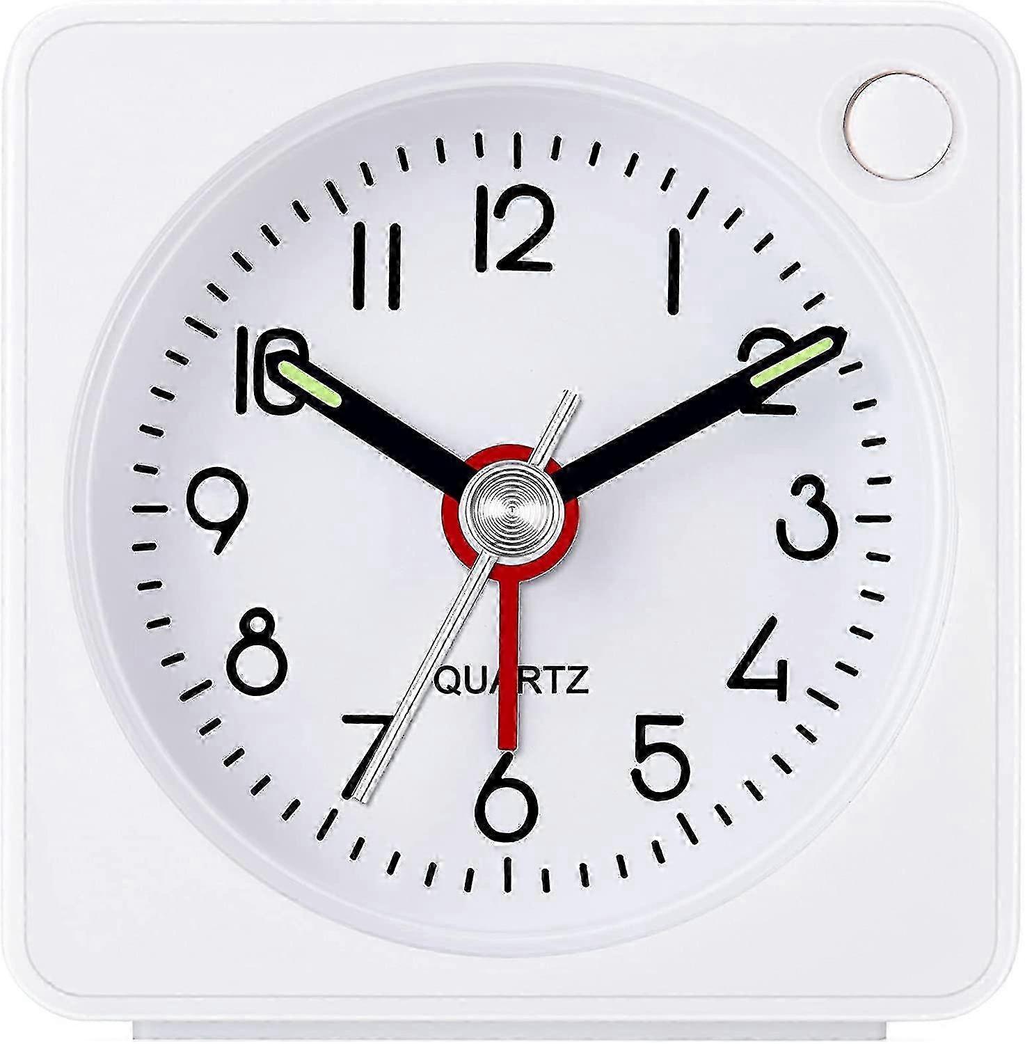 Analog Travel Alarm Clock, Ultra Small Clock With Snooze And Light Function, Super Quiet (white) SZRH A-J