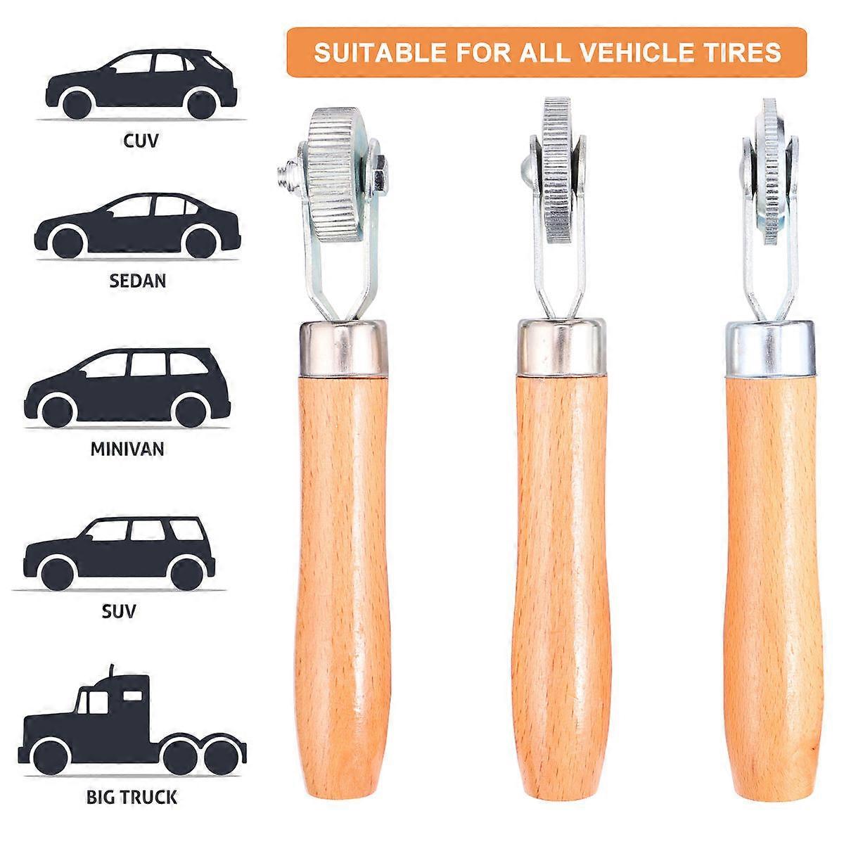 3PCS Set Car Tire Repair Patch Stitch Roller Compaction Wheel Tool Silver