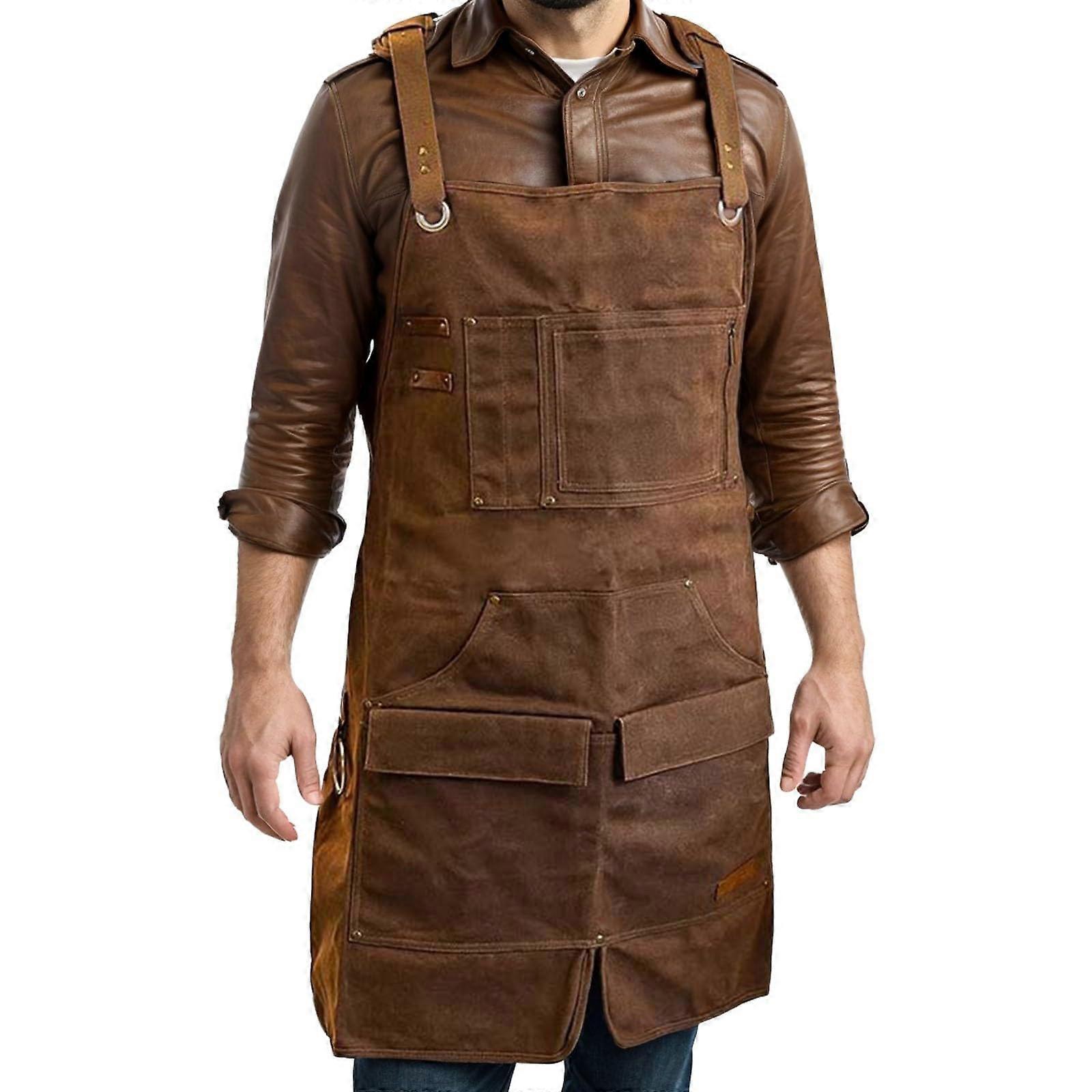 Men's work apron with 3 pockets crossback design brown one size